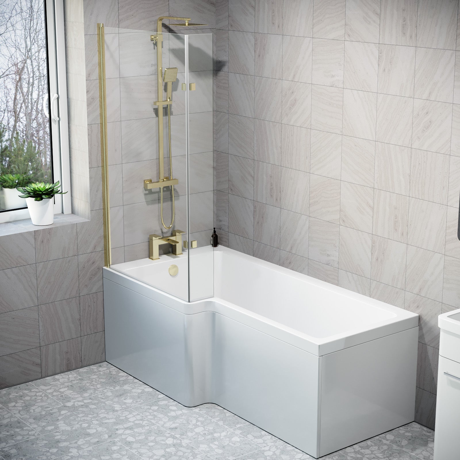 1700mm x 850mm Left Hand L Shaped Bath, Panel, Shower Screen