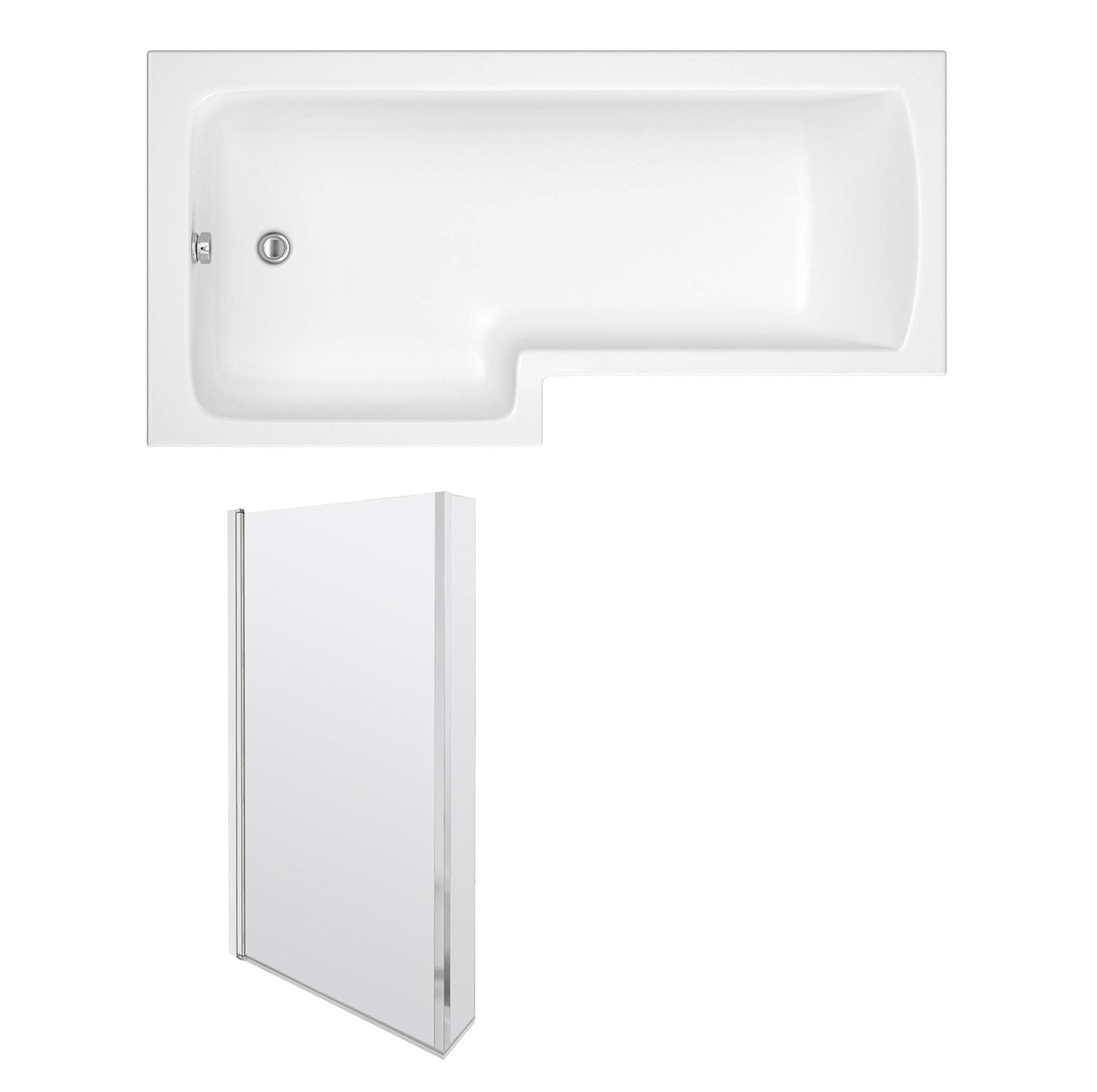 Left Hand L Shaped Shower Bath 1700 x 850mm With Hinged Shower Screen