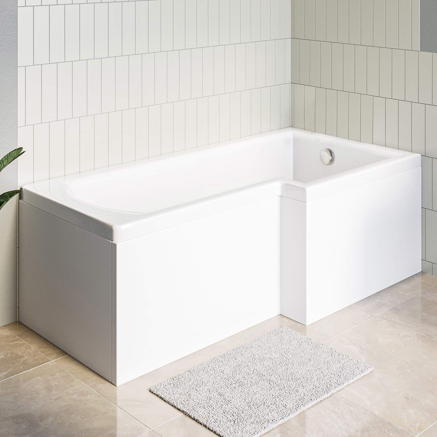 1700 x 850mm Acrylic Square L Shaped Shower Bath - Right Hand