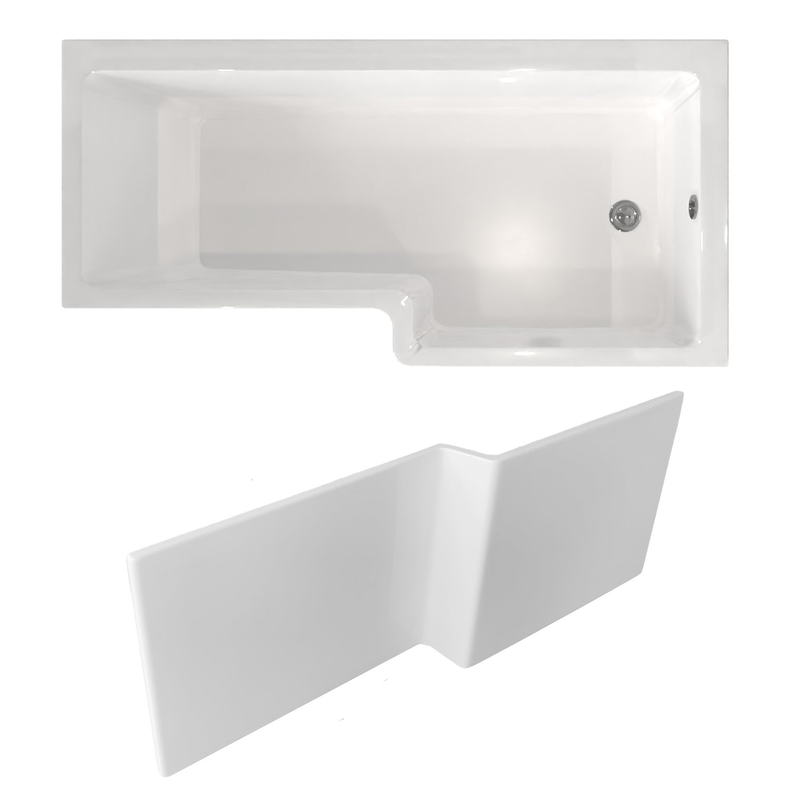 1700 x 850mm Square Right Hand L Shaped Shower Bath & Front Panel