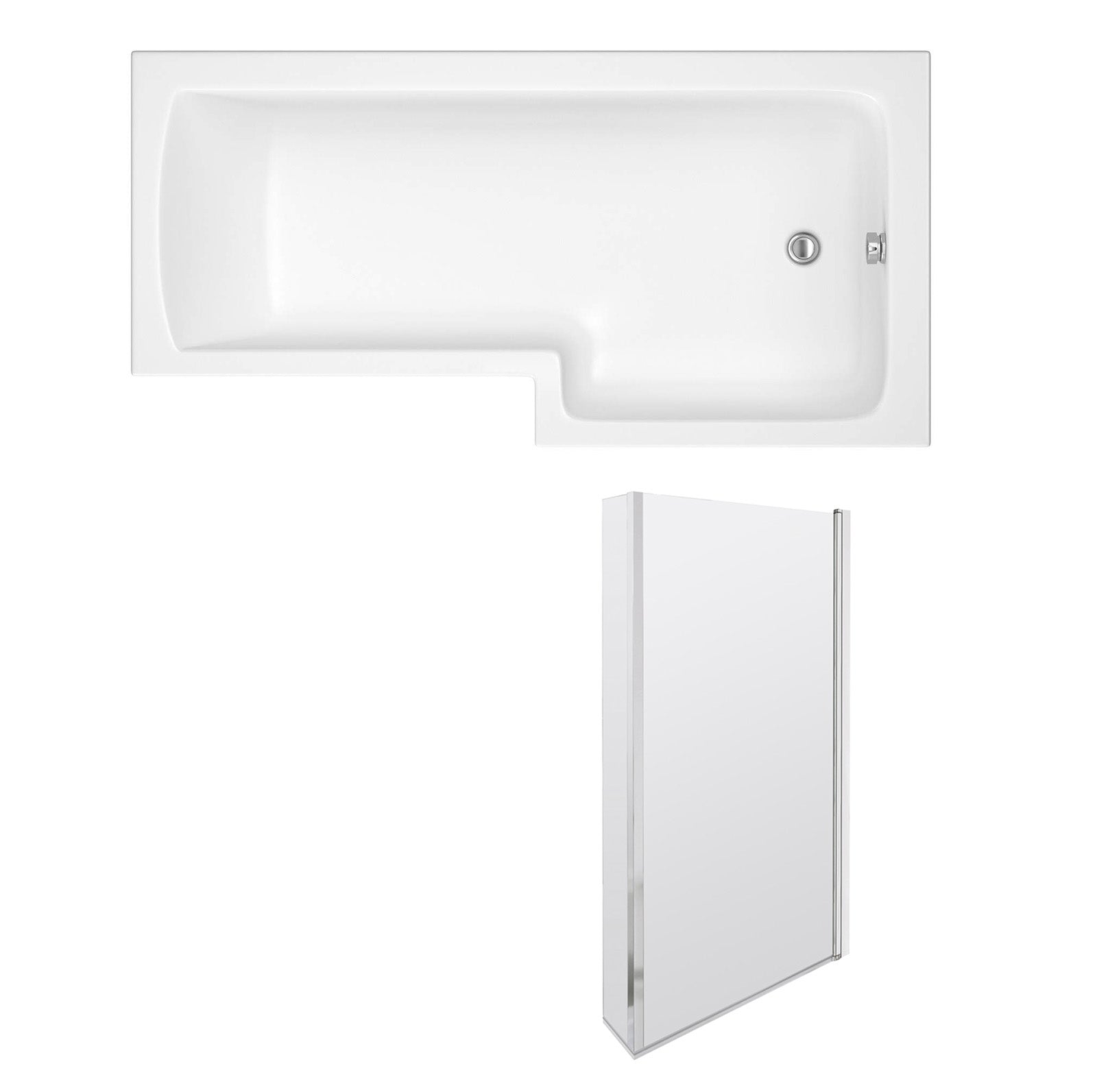 1700 x 850mm Right Hand L Shaped Shower Bath With Hinged Shower Screen