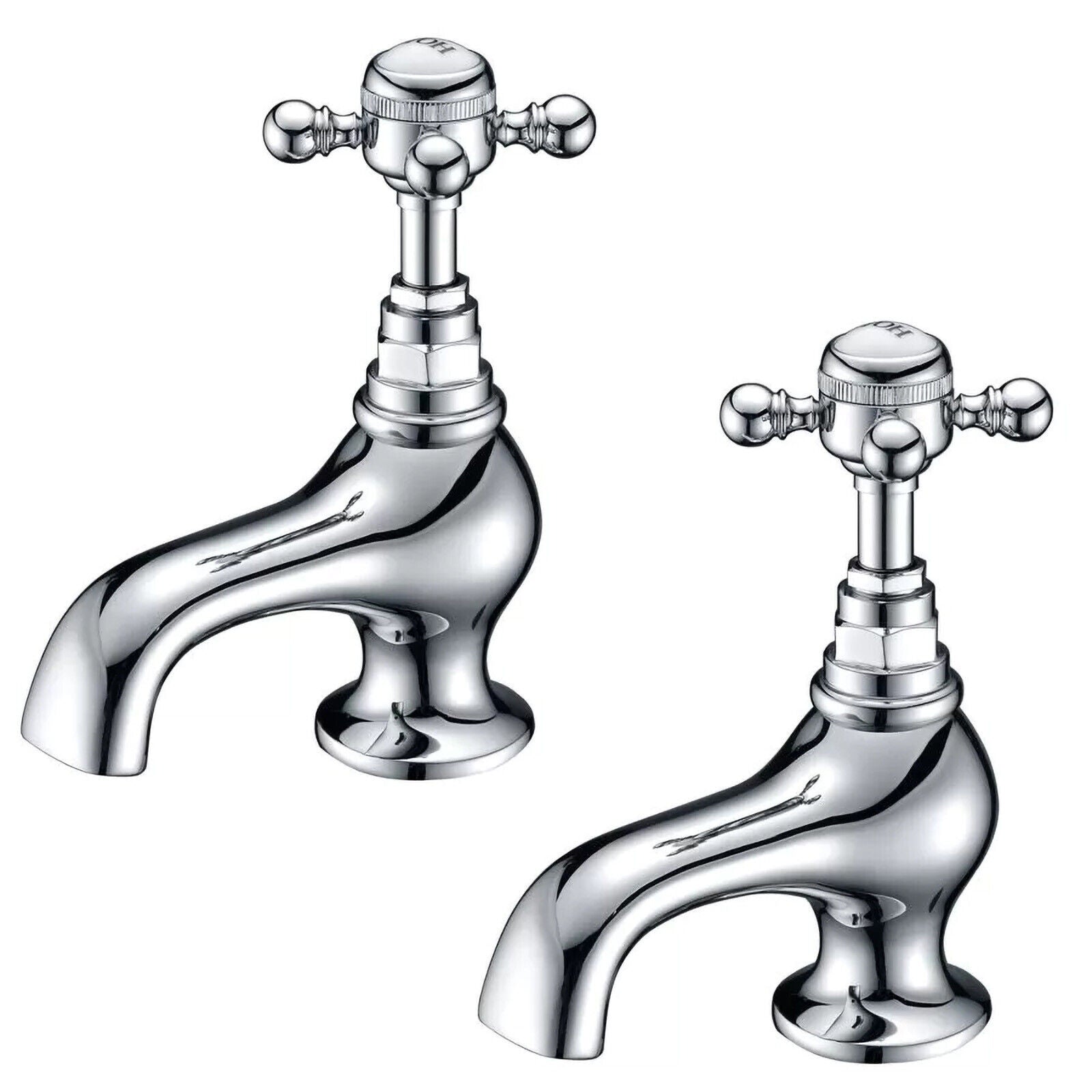 Edwardian Traditional Victorian Cross Handle Twin Basin Tap Chrome Hot and Cold