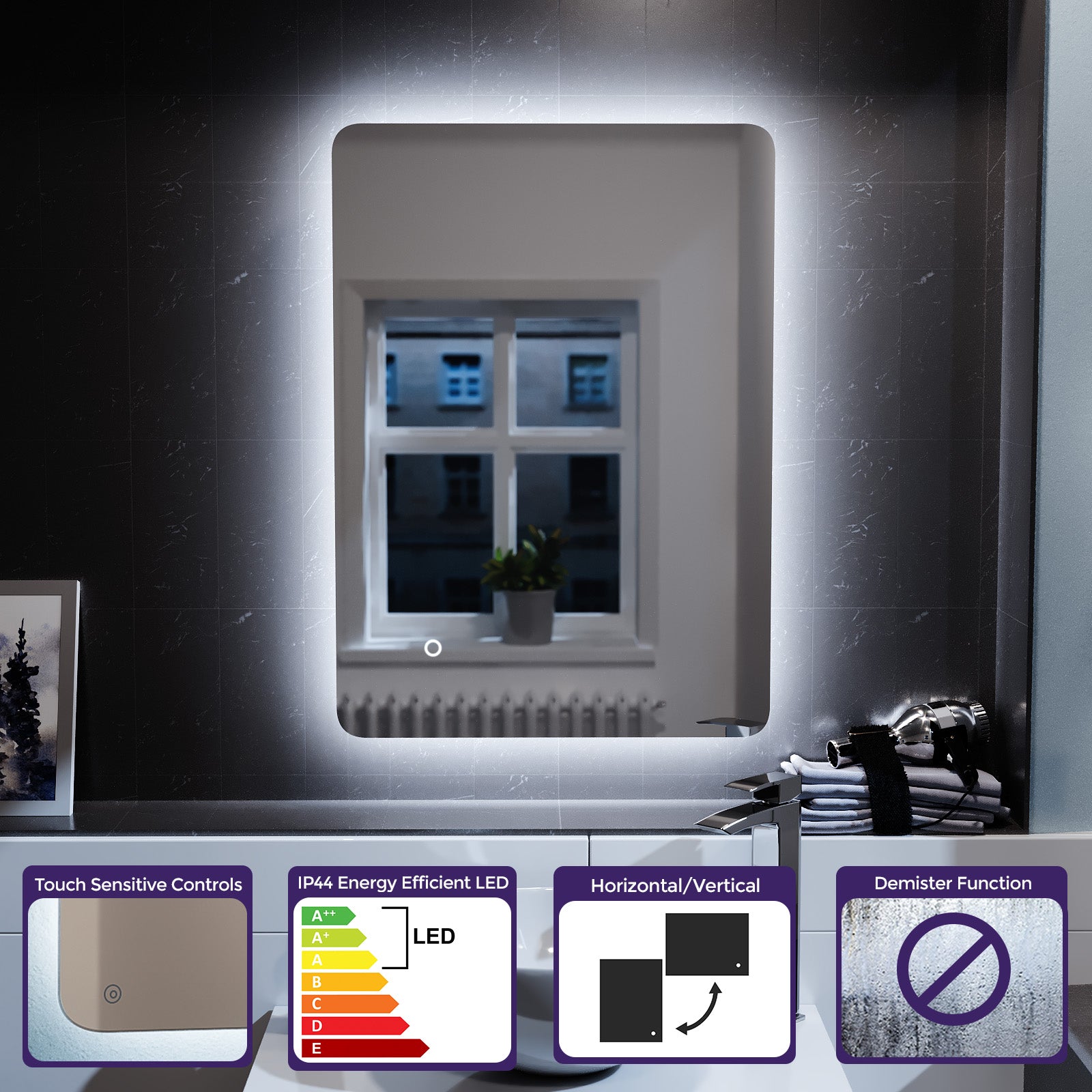 Lawerence LED Illuminated Rectangular Demister Mirror 500 X 700mm