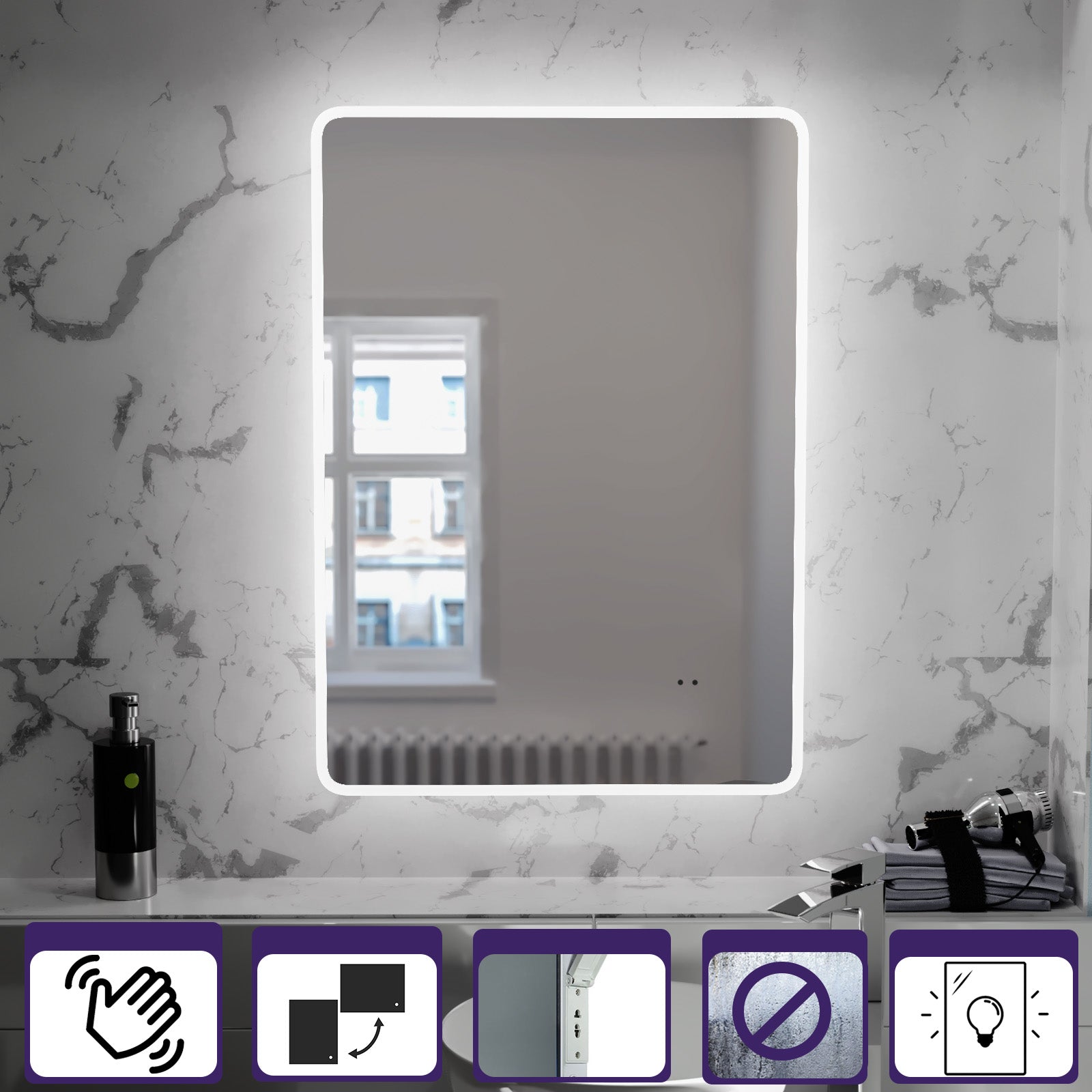 Motion Sensor Bathroom LED Mirror Shaver Socket Demister 500 x 700mm