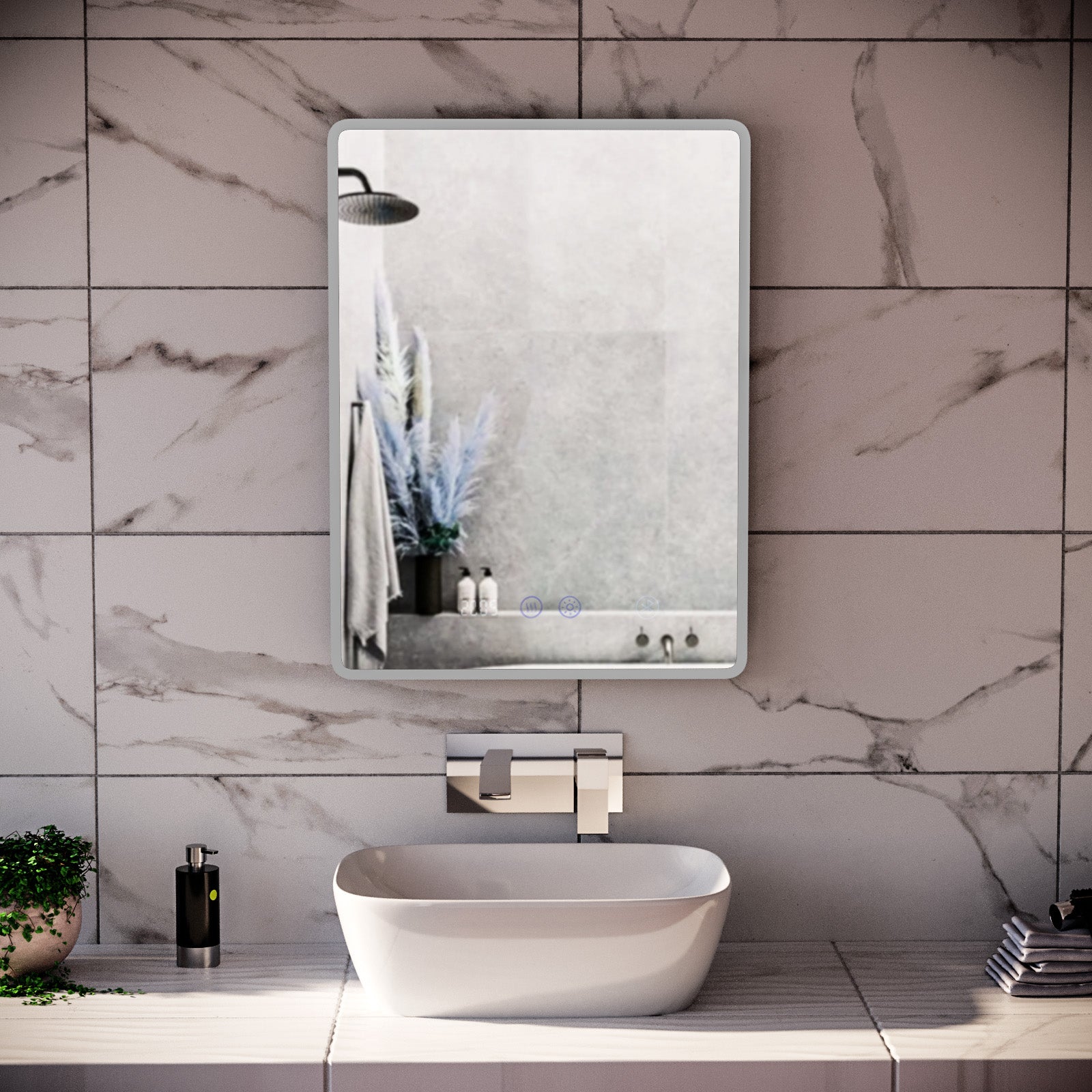 Touch Sensitive Bathroom LED Mirror Bluetooth With Clock 500 x 700mm