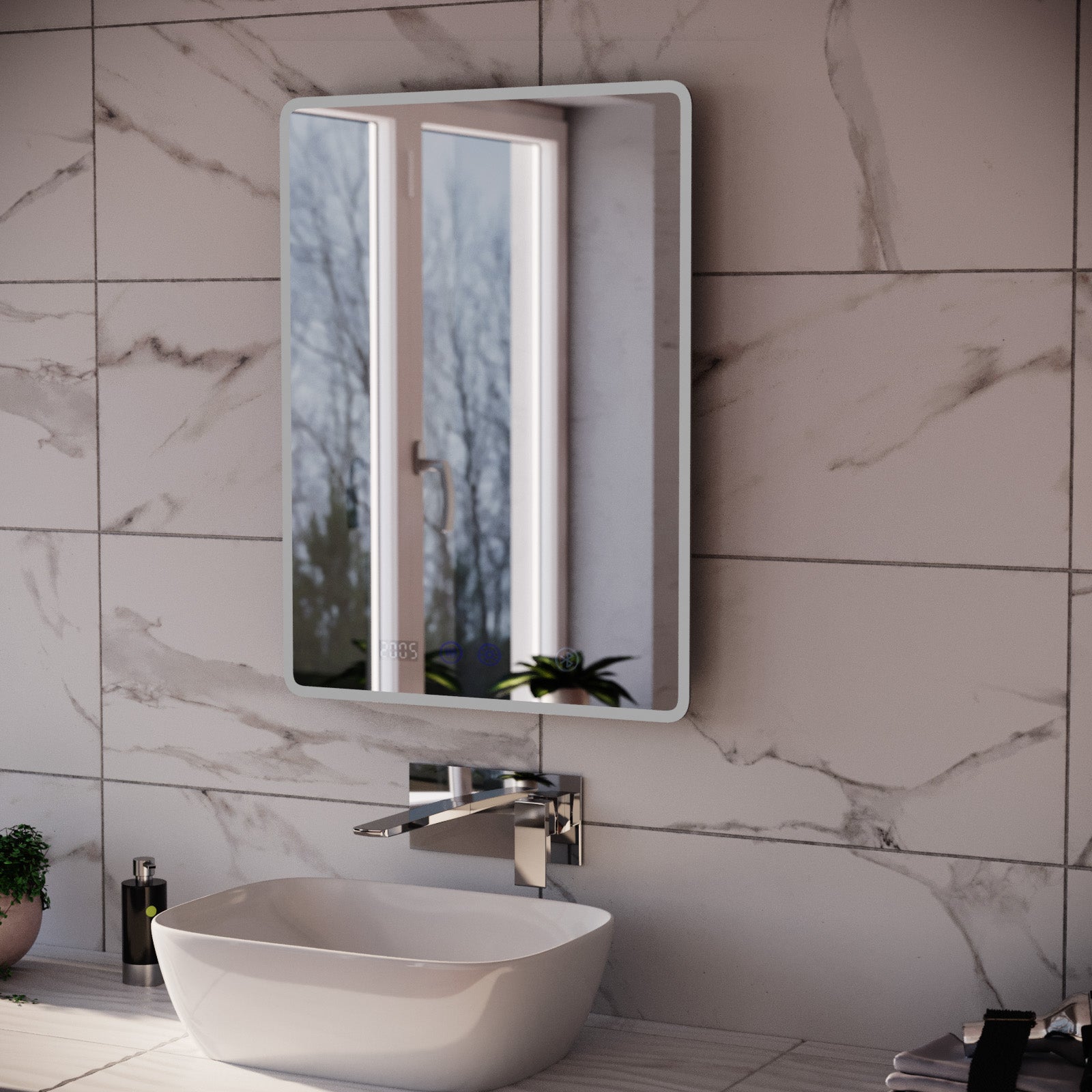 Touch Sensitive Bathroom LED Mirror Bluetooth With Clock 500 x 700mm