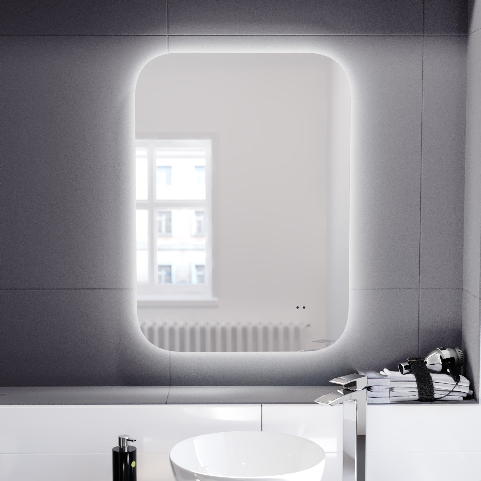 Motion Sensor Bathroom LED Mirror Shaver Socket Demister 500 x 700mm