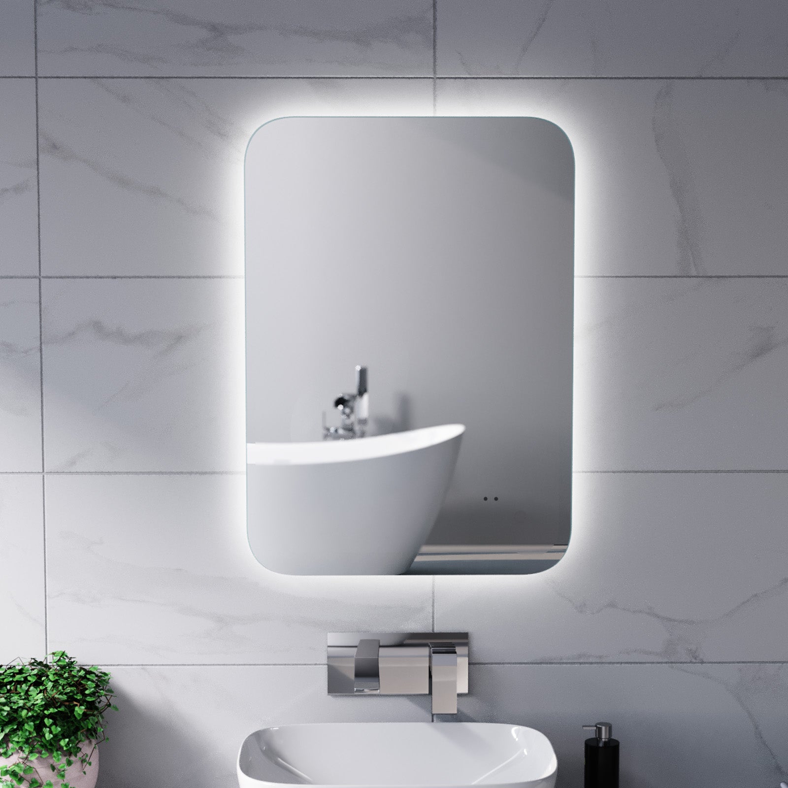 Motion Sensor Bathroom LED Mirror Shaver Socket Demister 500 x 700mm