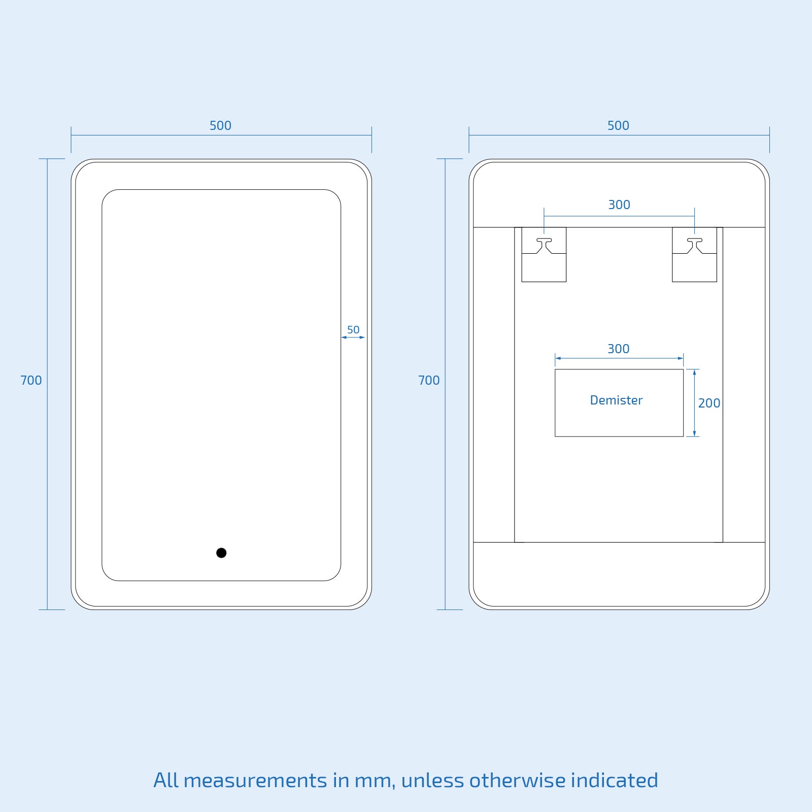Herley Touch Sensor Bathroom LED Mirror Demister 500x700mm Matte Black