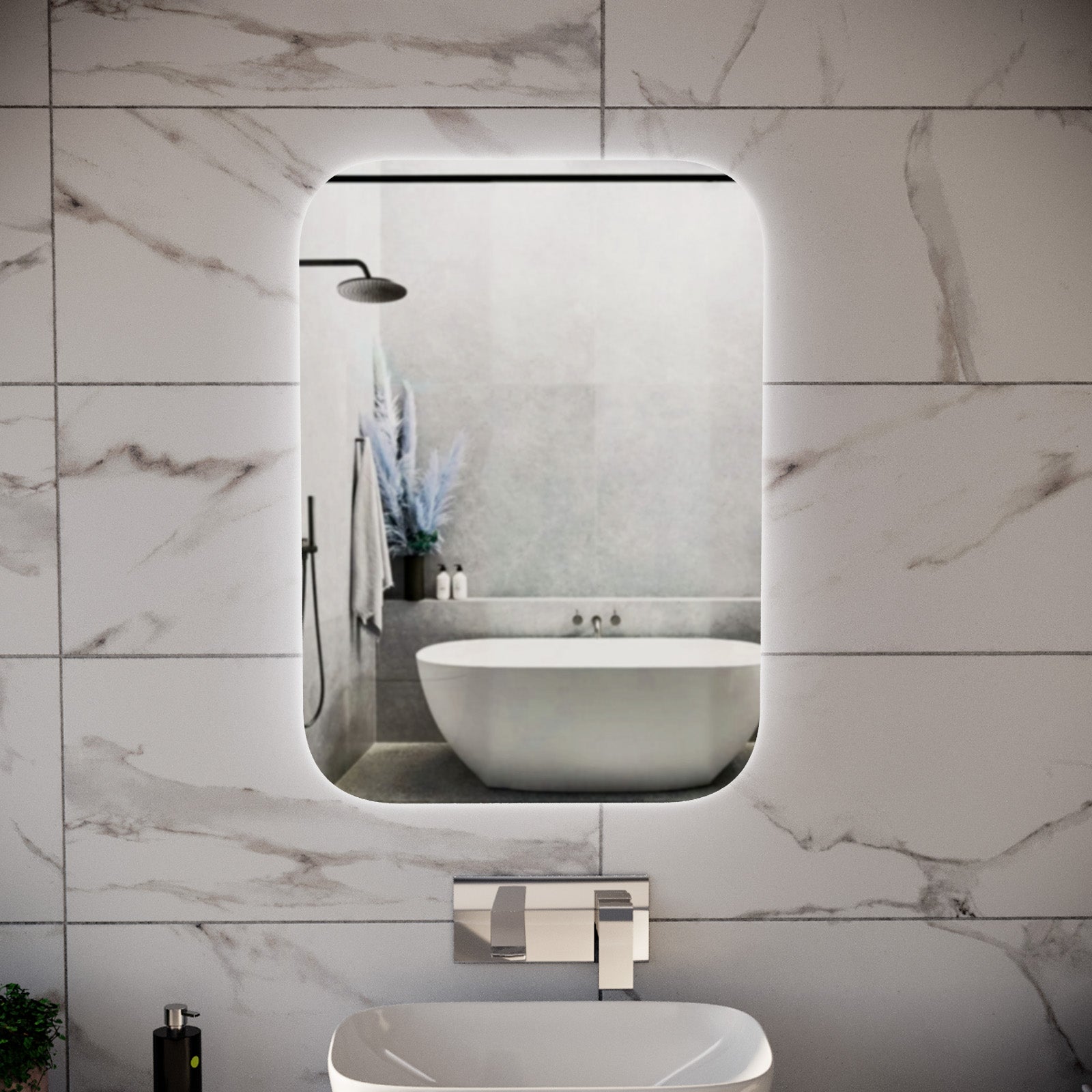 Bathroom LED Mirror With Battery Powered Button Switch 500 x 700mm