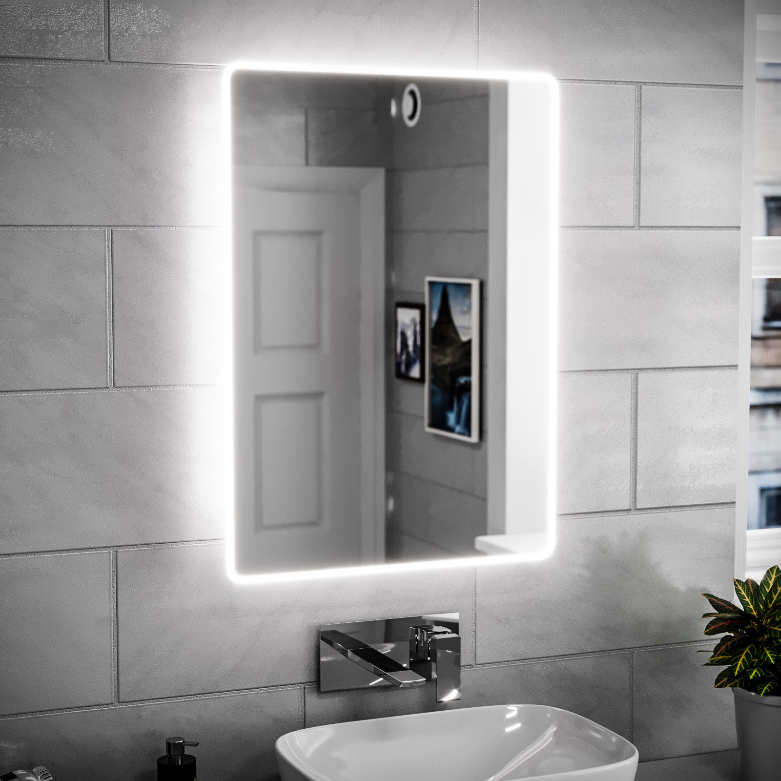 Modern Bathroom LED Mirror with Battery Powered Button Switch 500x700m