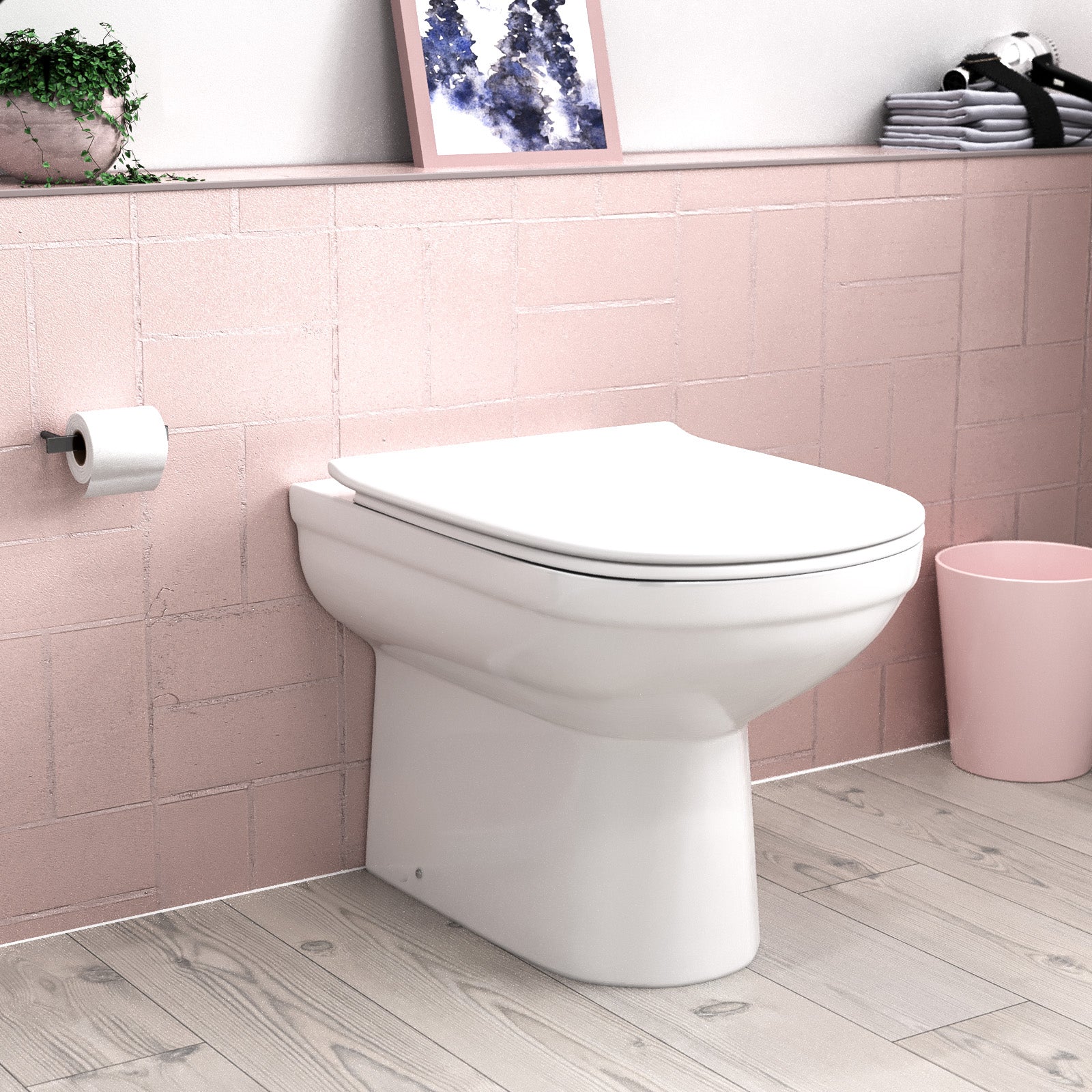 Back to Wall Modern White Ceramic Toilet Pan with Soft Closed Seat
