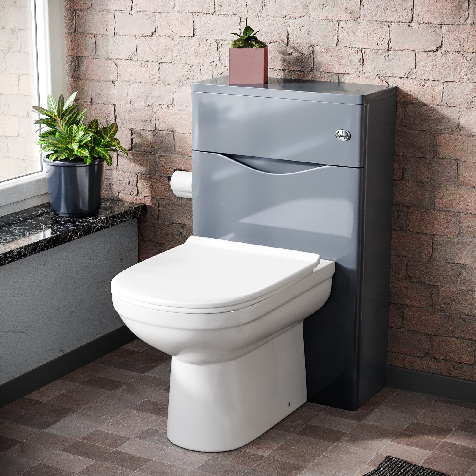 Merton Grey Modern Back To Wall Toilet Pan and WC Unit Soft Close Seat
