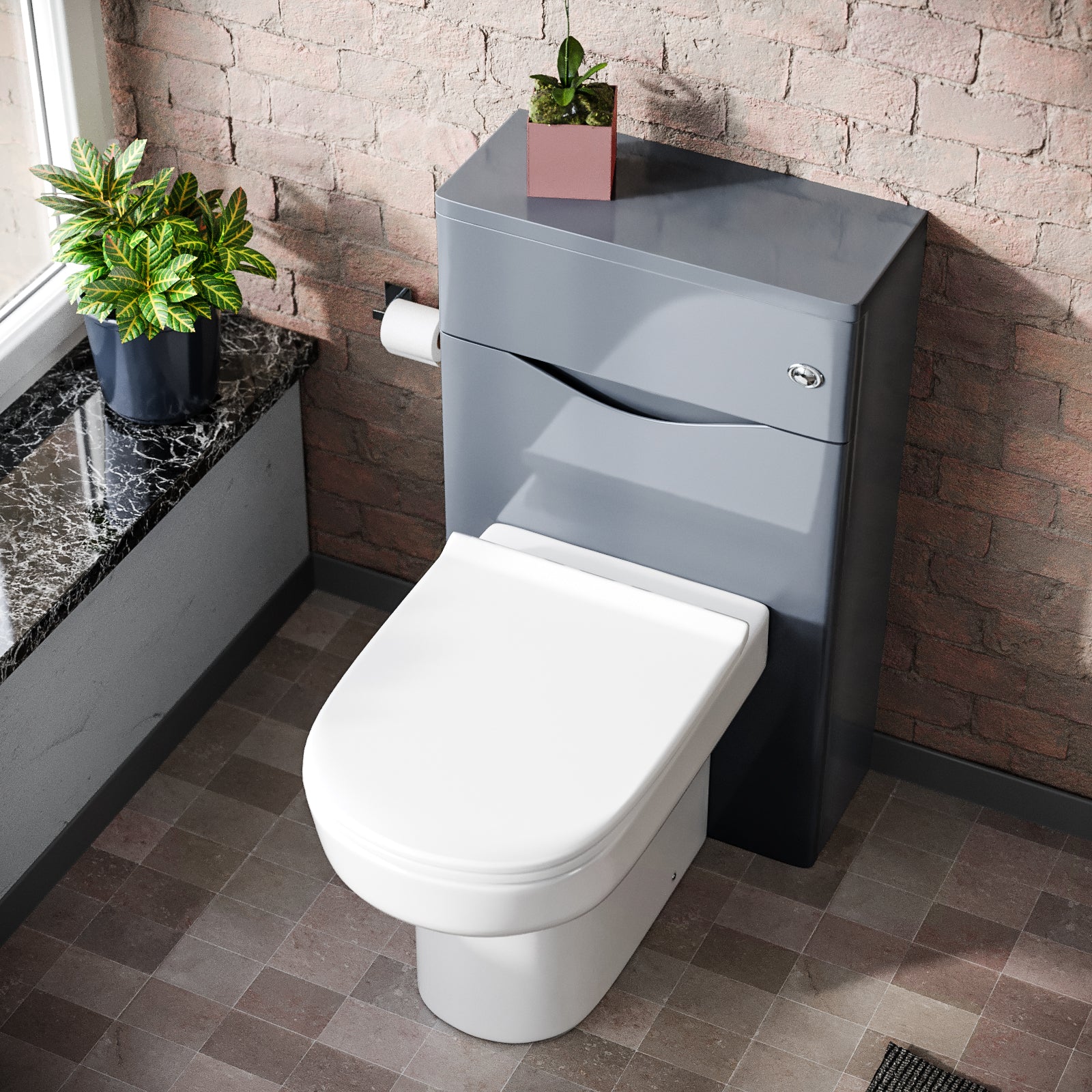 Merton Modern Grey 500mm WC Unit and BTW Back To Wall Toilet Pan Soft Close Seat