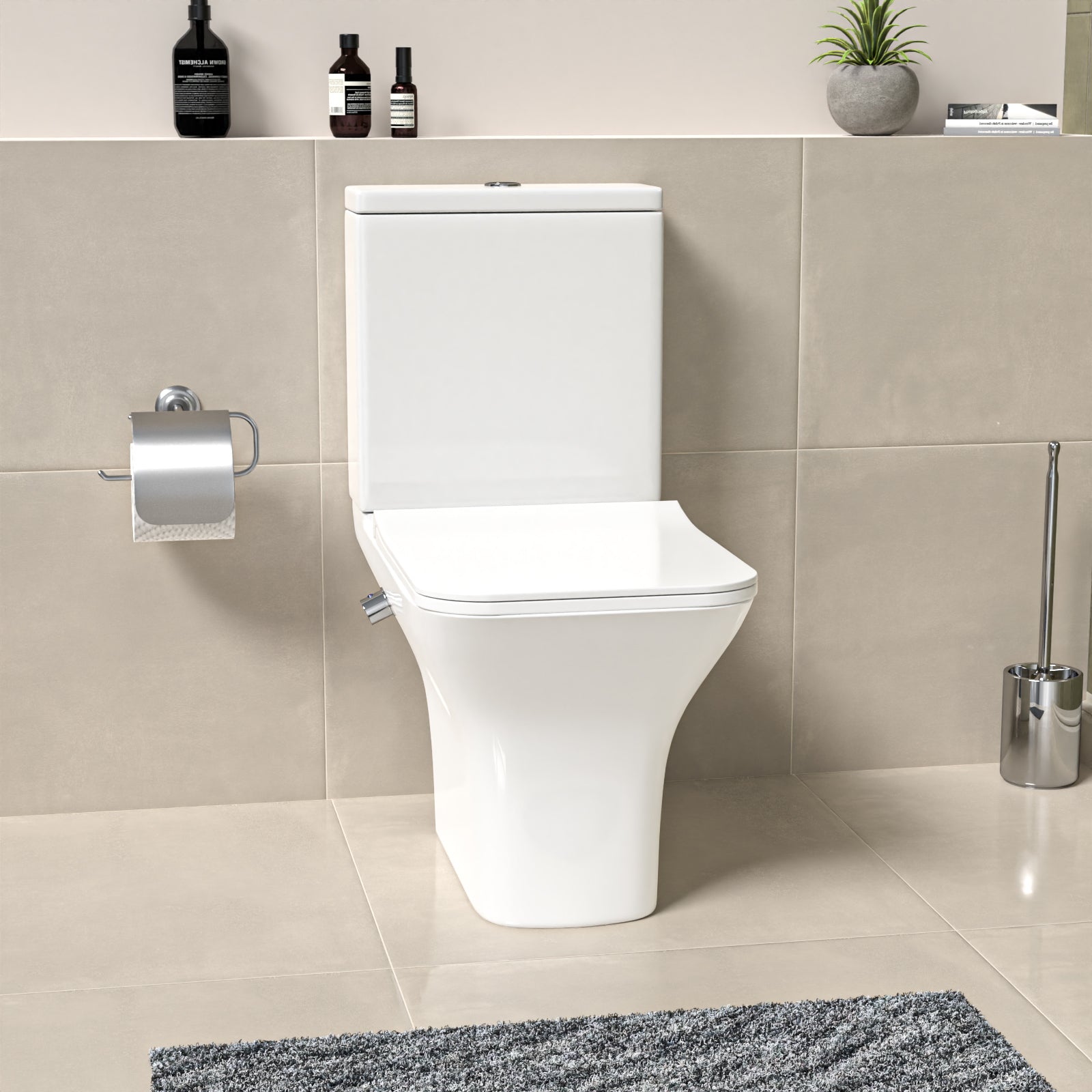 Square Tornado Close Coupled Toilet Pan with Integrated Hot Cold Bidet