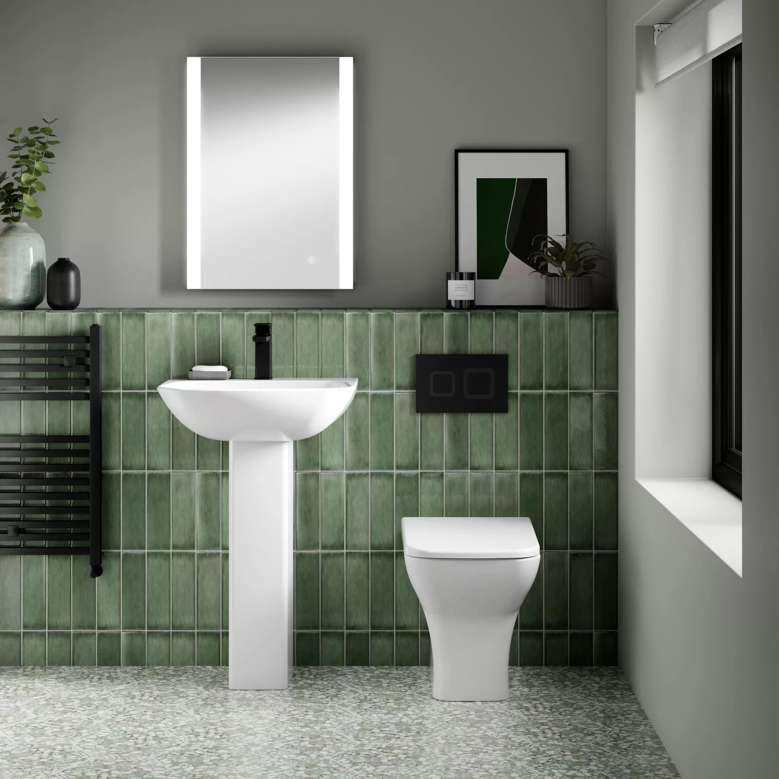 Square Back to Wall Rimless Toilet and Soft Close Seat White