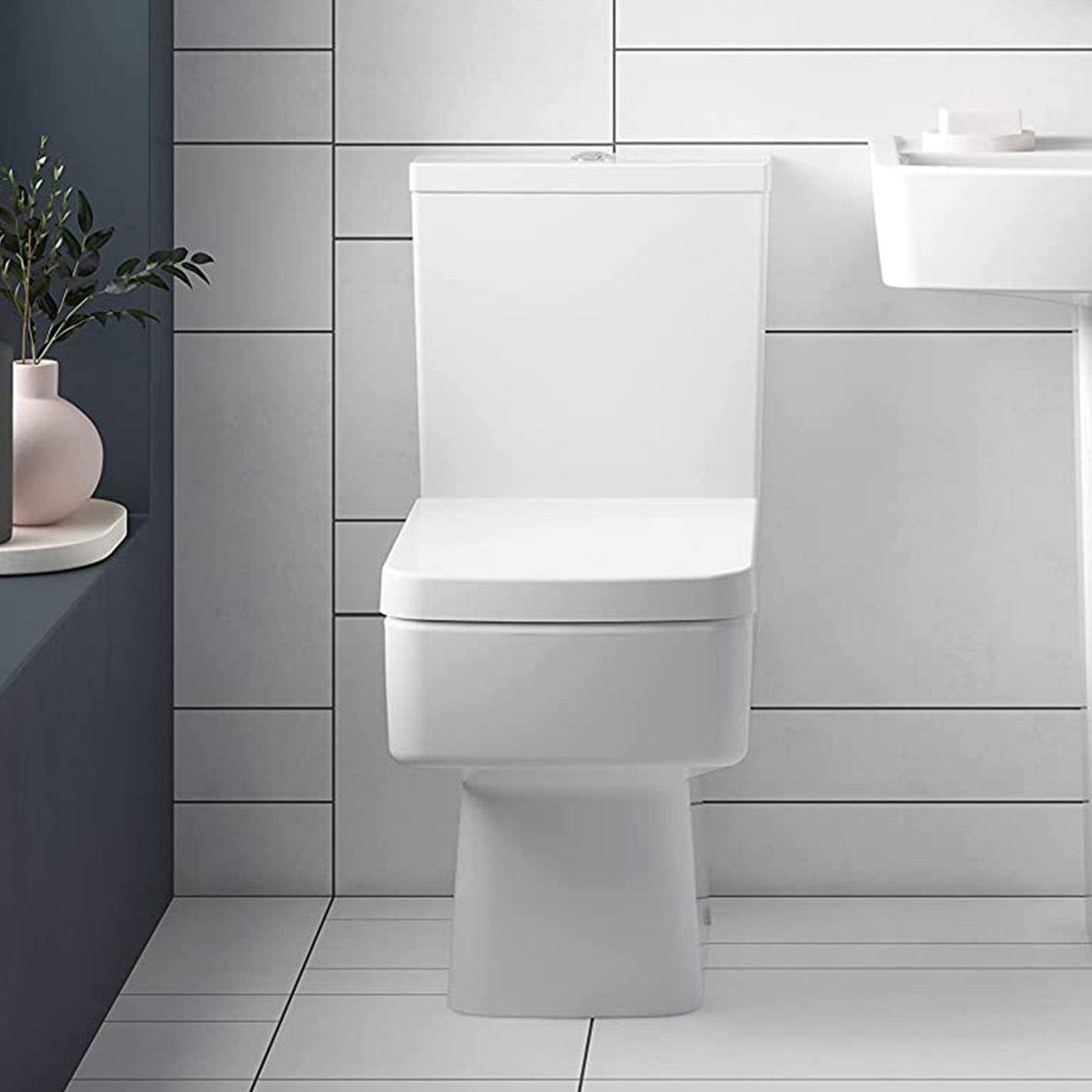Legend Modern Square Close Coupled Toilet Bathroom WC Pan, Toilet Seat & Cistern