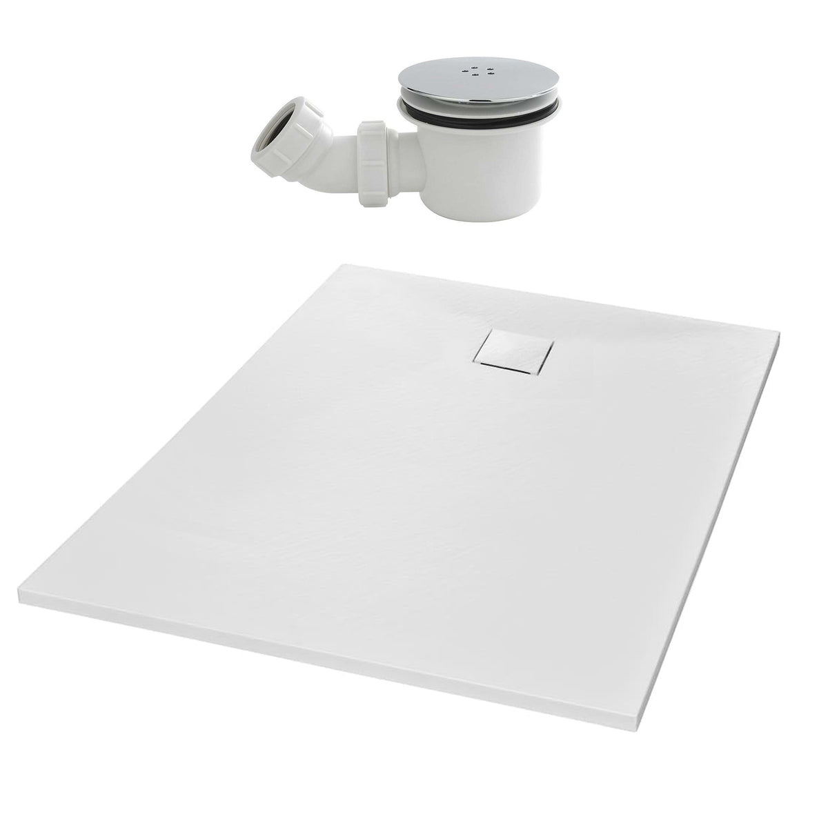 Matte White 1000 x 800mm Rectangular Polymarble Shower Tray With Waste