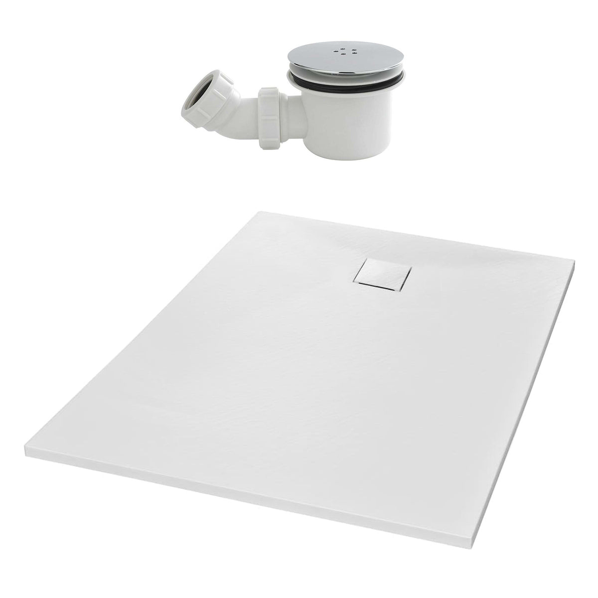 Matte White 1200 x 900mm Rectangular Polymarble Shower Tray With Waste