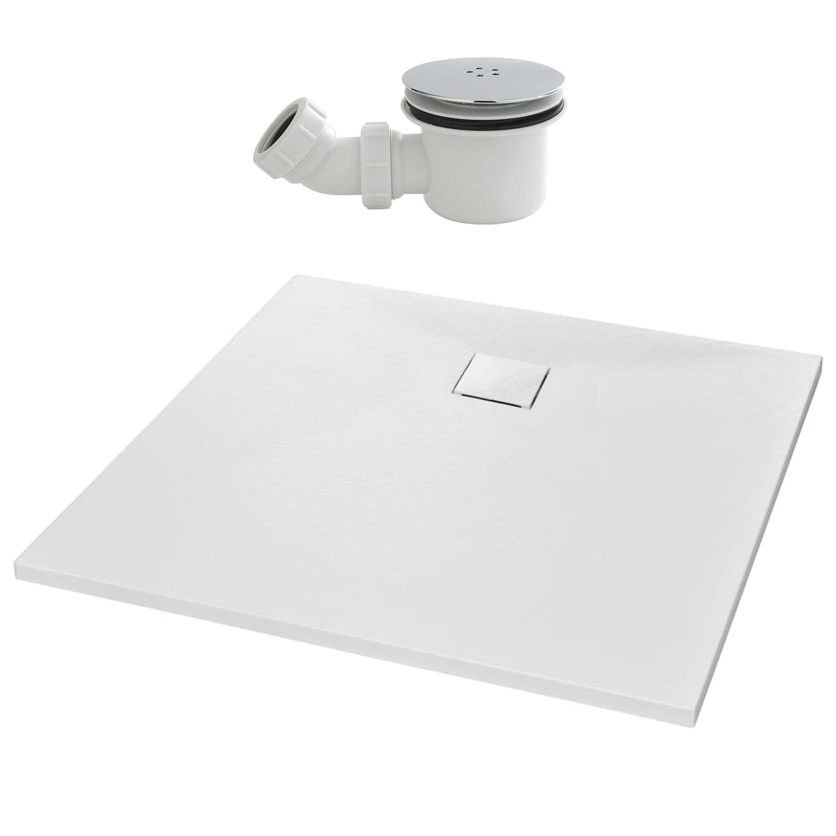 Matte White 700 x 700mm Rectangular Polymarble Shower Tray With Waste