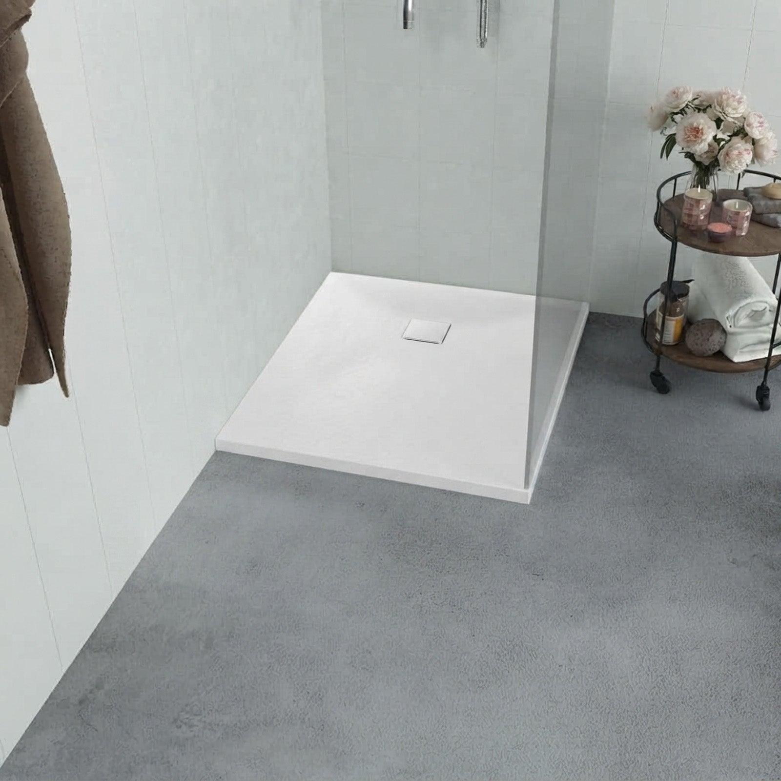 Matte White 800 x 800mm Rectangular Polymarble Shower Tray