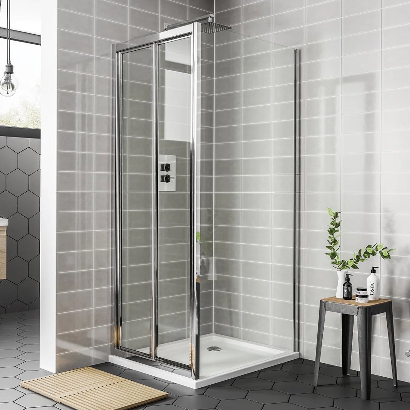 Chrome 1000mm Tempered Glass Bi-fold Shower Door 800mm Side Panel