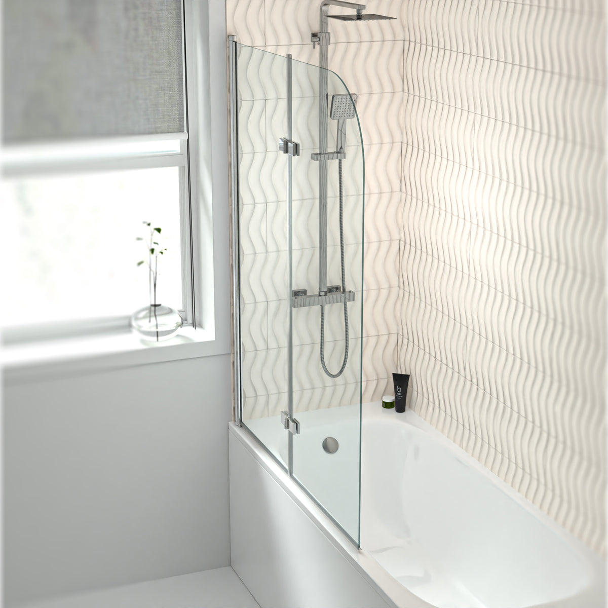 Hinged 1200 x 1400mm Bathtub Screen, 6mm Tempered Glass - Aluminium