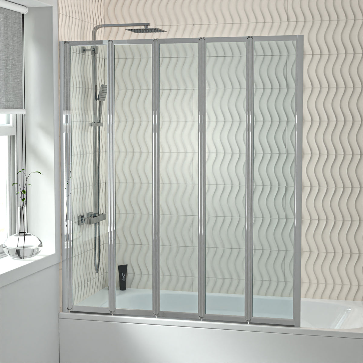 1200x1400mm Bathtub Screen, 4mm Clear Glass - Chrome Aluminium