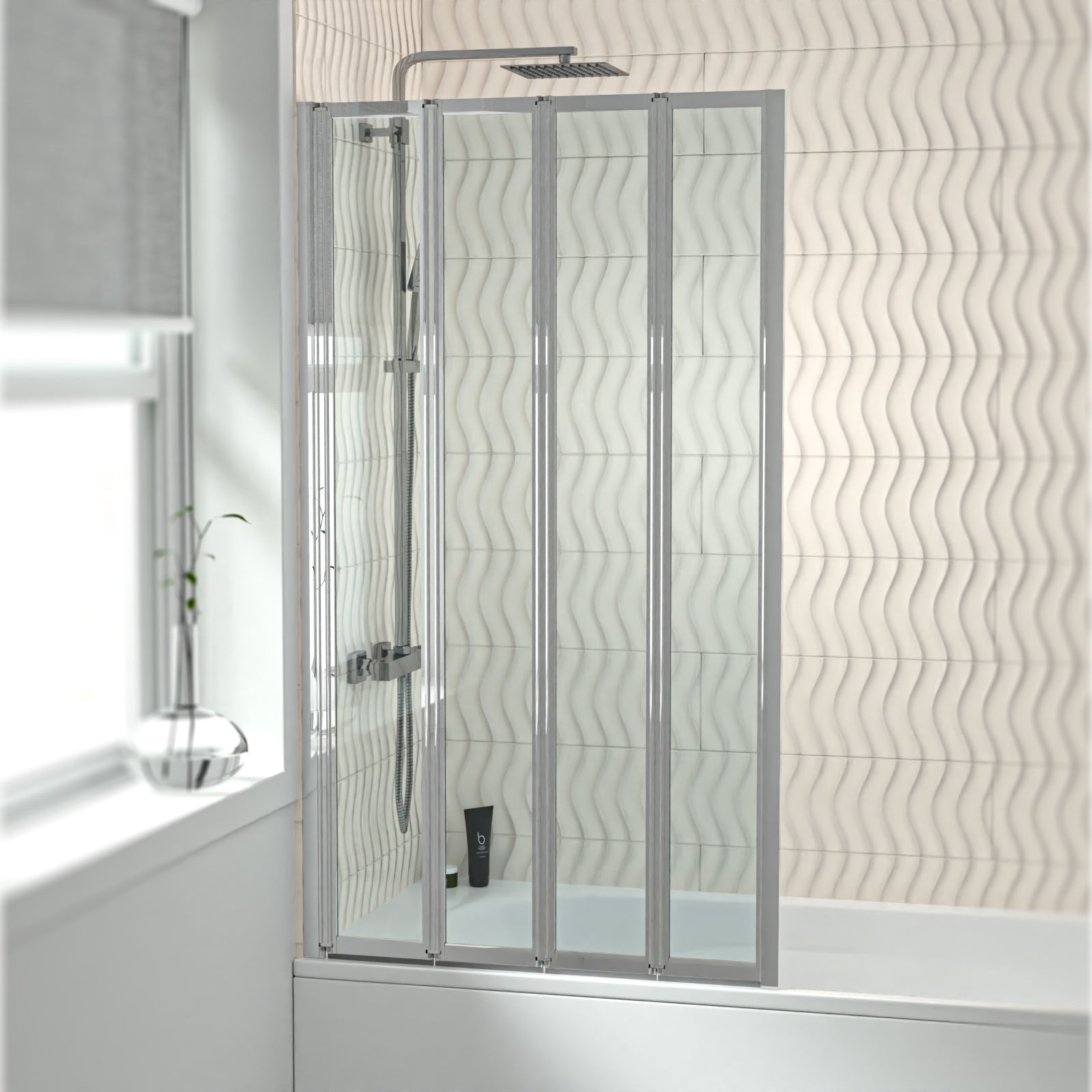 Parga 800 x 1400 mm Chrome Frame 4 Fold Door Bath Shower Screen
