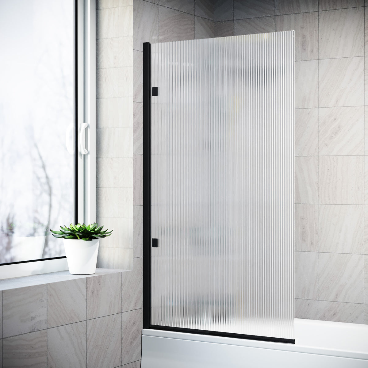 800mm Fluted Bath Screen, Easy Clean Matte Black Aluminium and Parts
