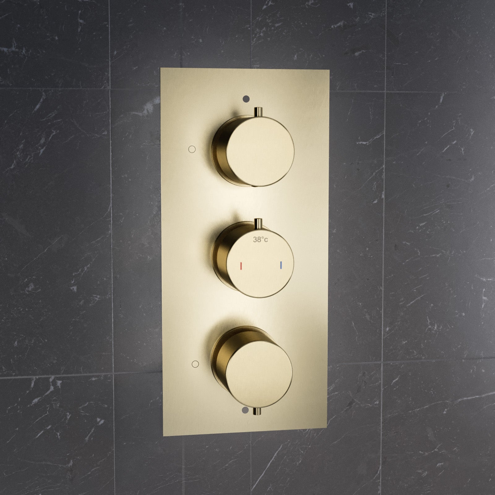 3 Dial 2 Way Concealed Thermostatic Round Shower Mixer Valve - Brushed Brass