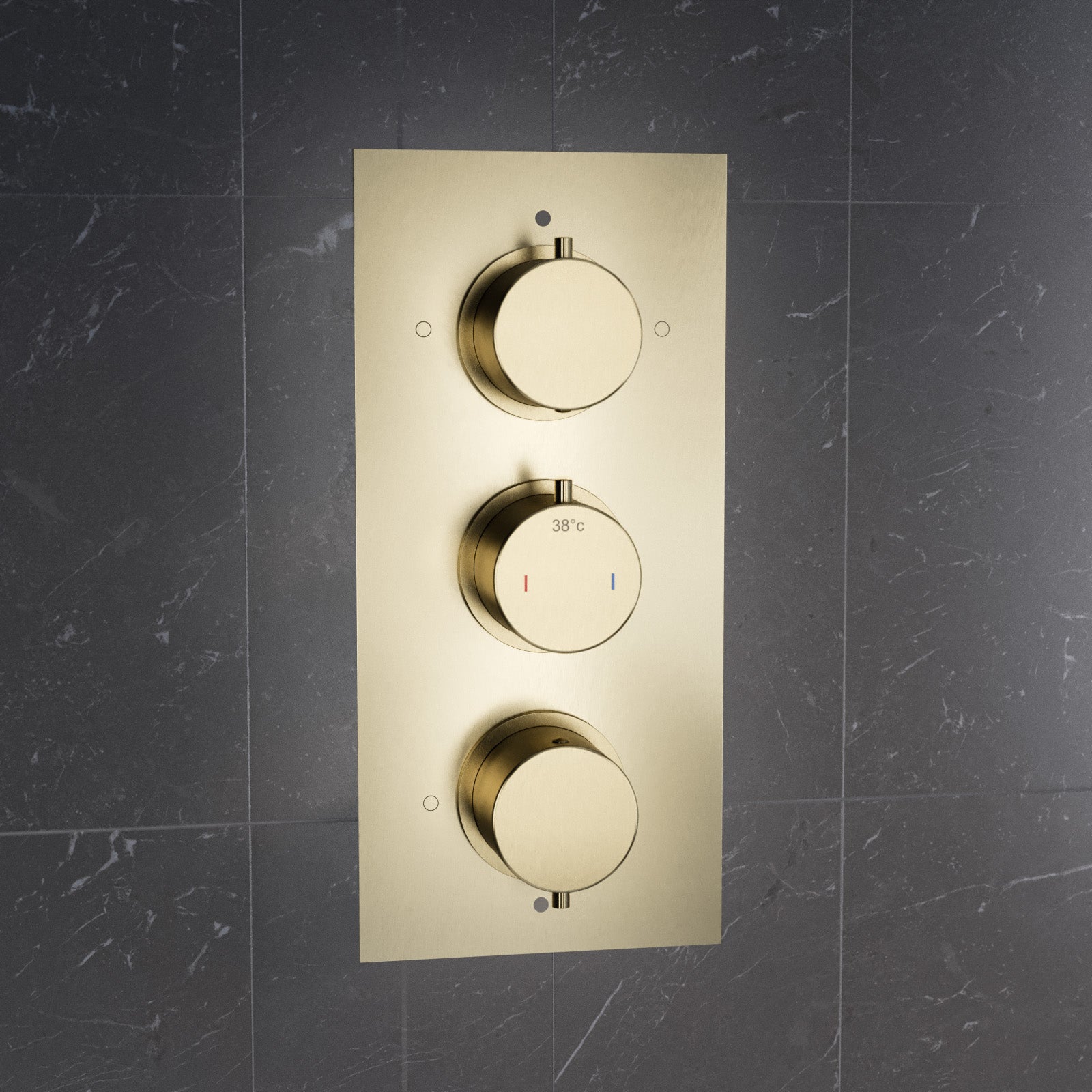 3 Dial 3 Way Concealed Thermostatic Round Shower Mixer Valve - Brushed Brass