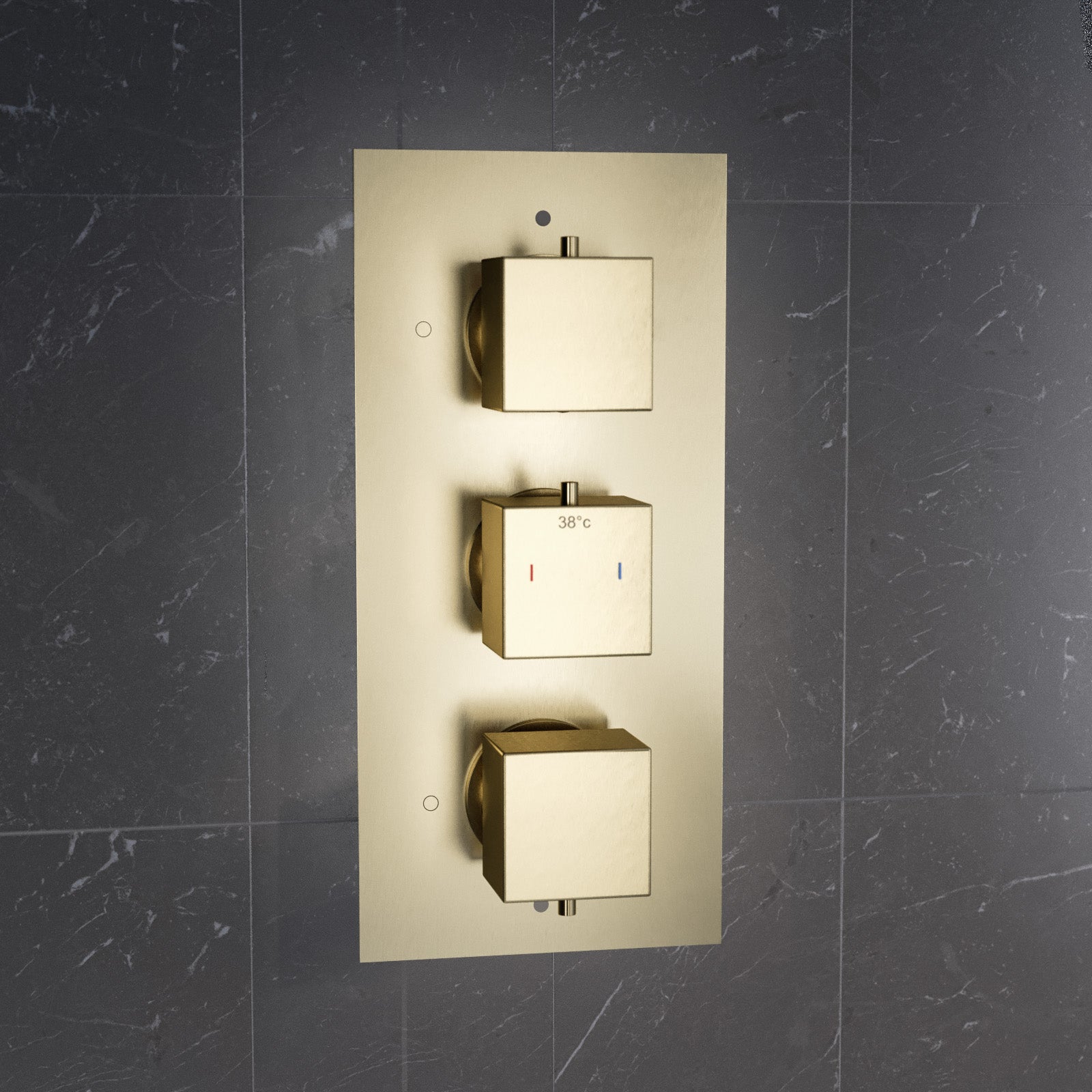 3 Dial 2 Way Concealed Square Thermostatic Shower Mixer Valve - Brushed Brass