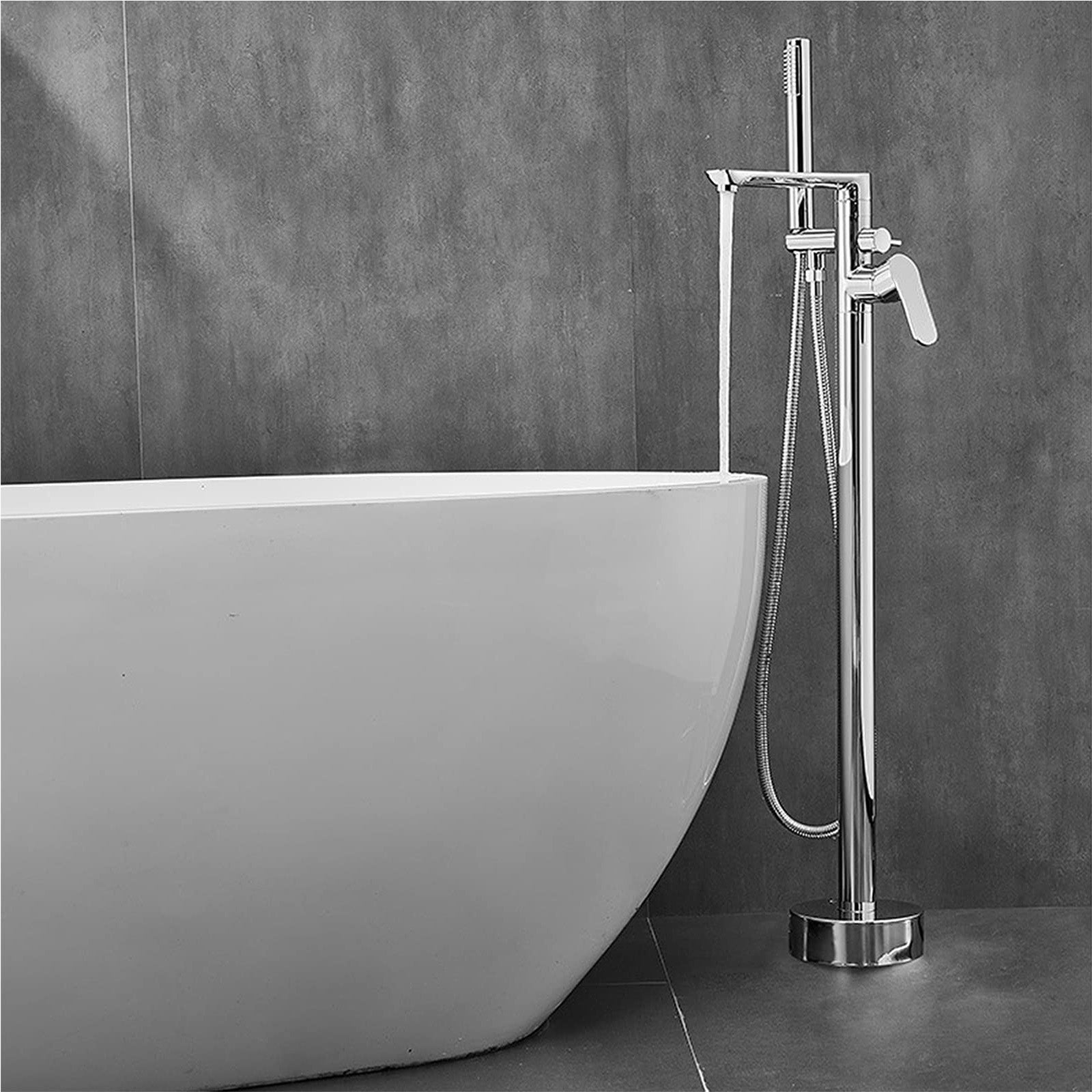 Modern Chrome Freestanding Bath Shower Mixer Tap with Handheld Kit