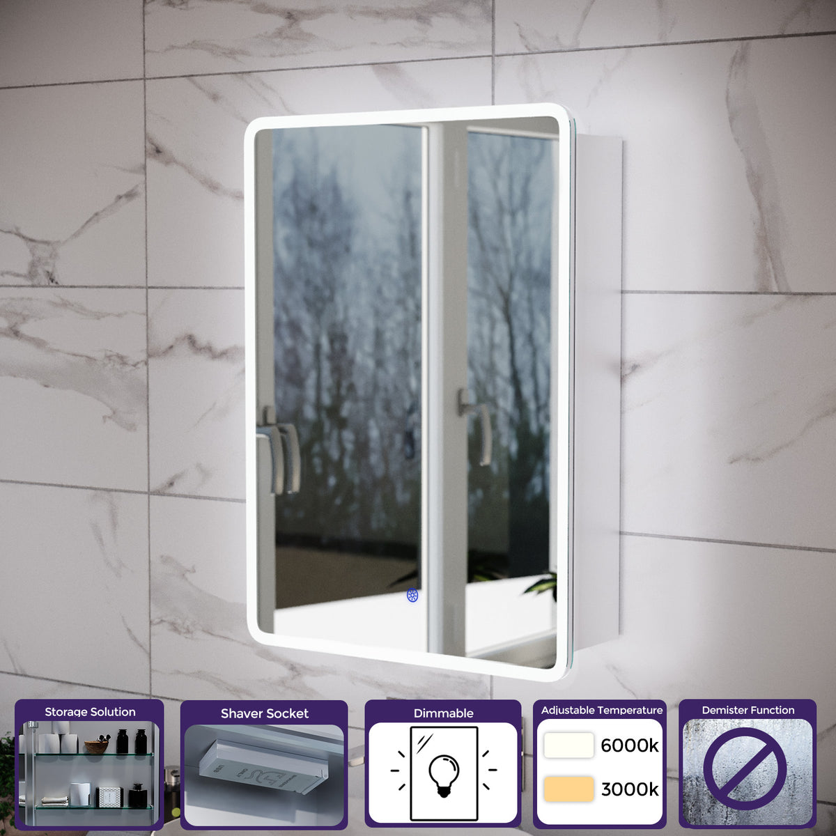 LED Bathroom Mirror Cabinet 2 Doors 500 x 130 x 700mm with Sensor