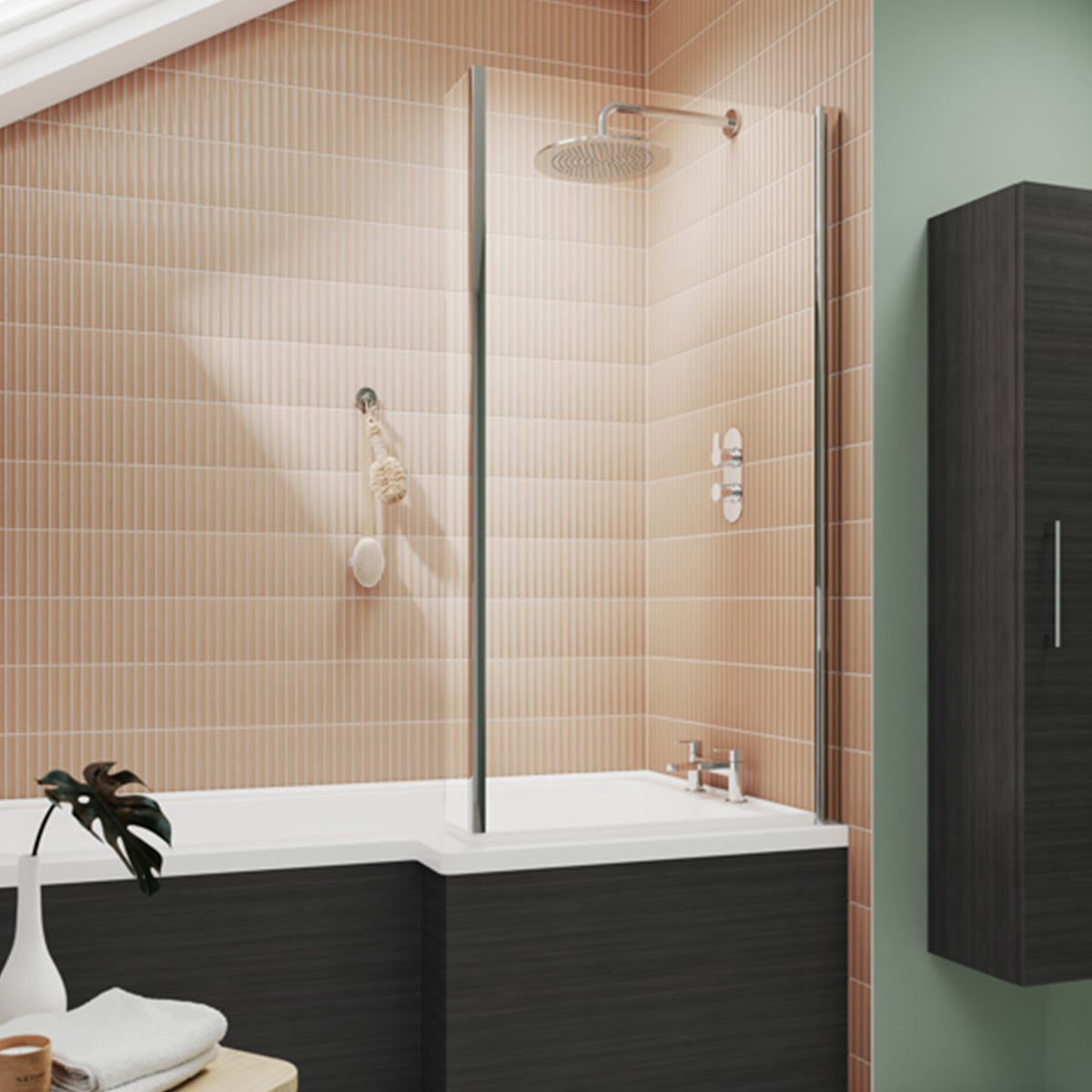 Chrome 795 mm Hinged L-Shaped Hinged Bath Screen