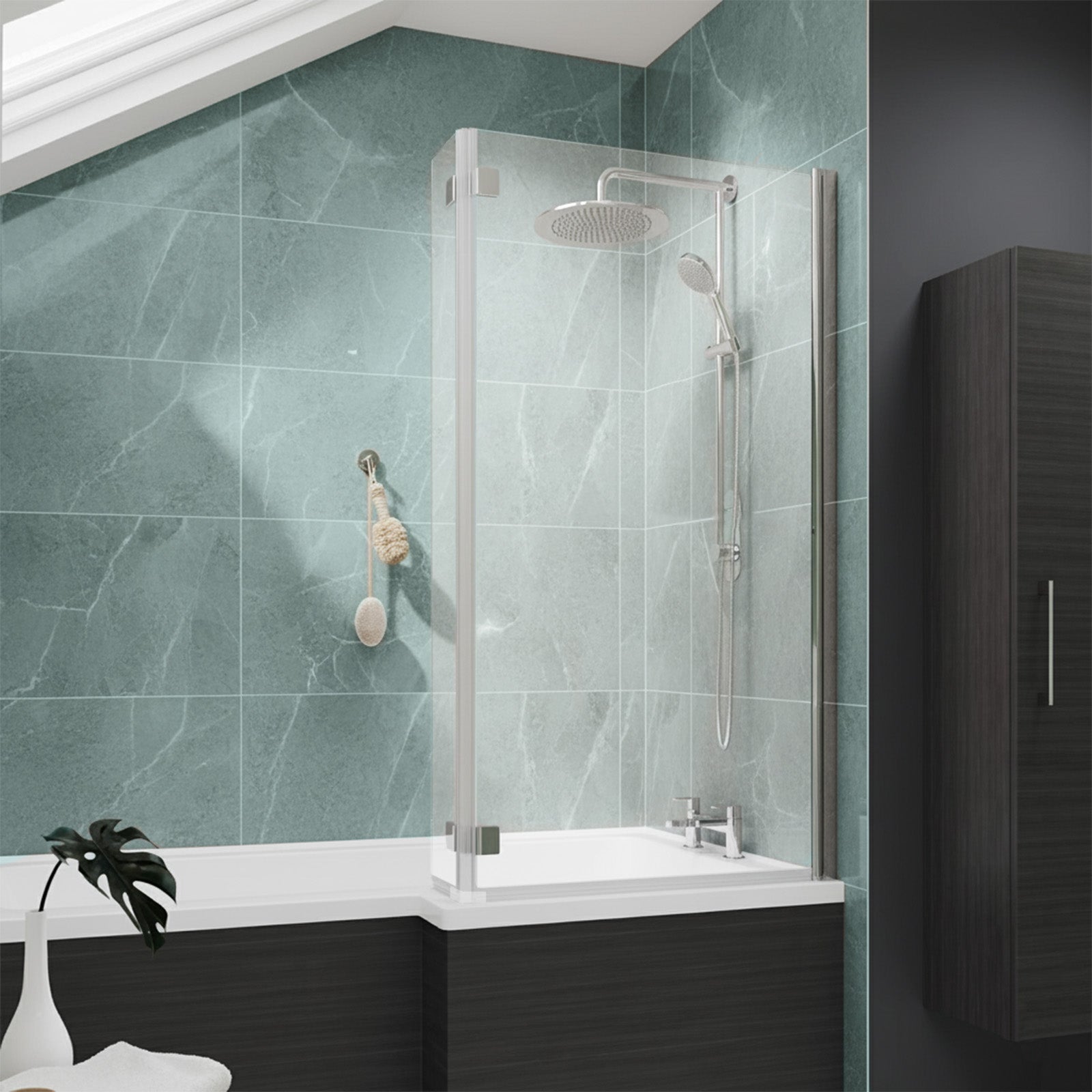 830mm Reversible 6mm Tempered Glass L-shape Bath Screen Chrome