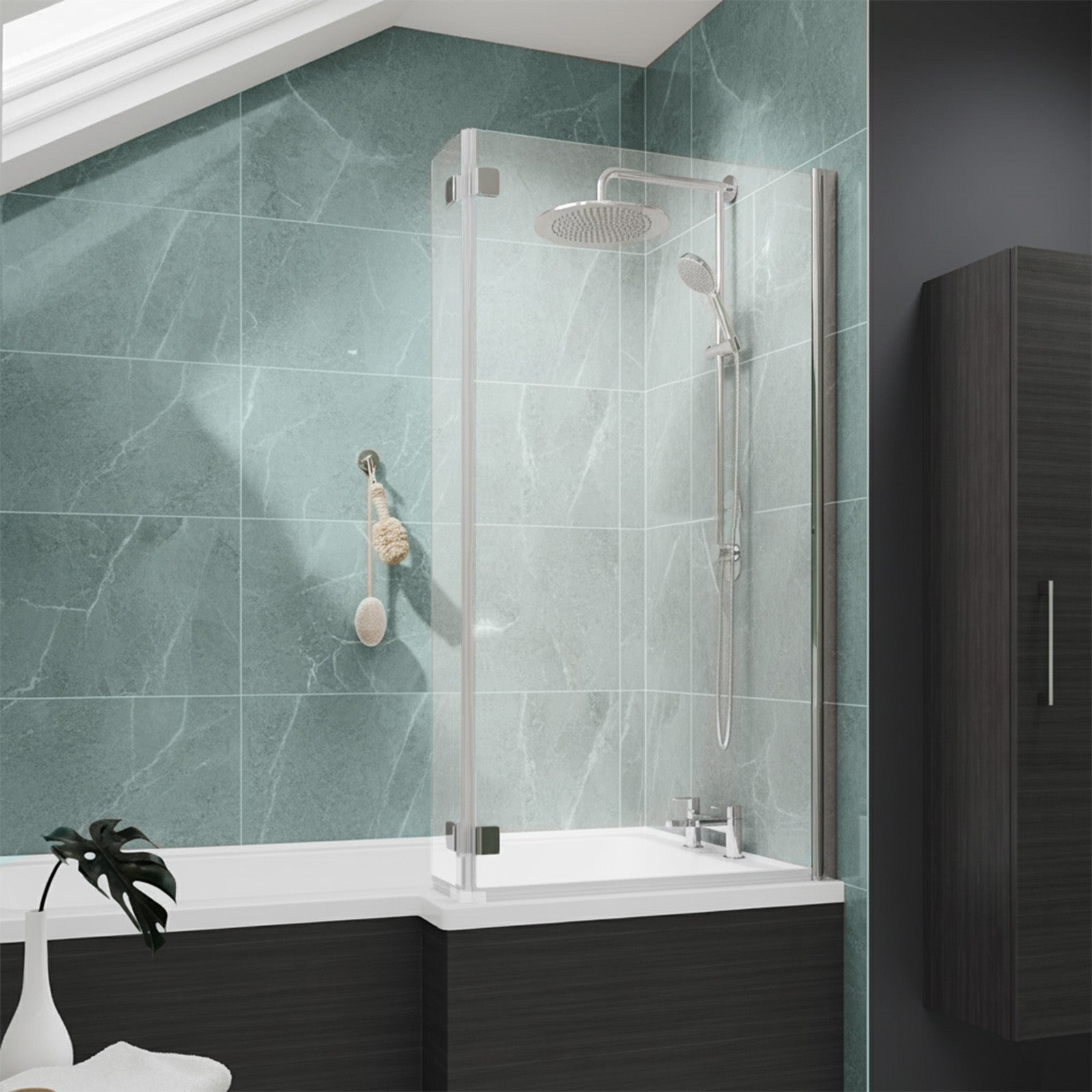 830mm Reversible 6mm Tempered Glass L-shape Bath Screen Chrome