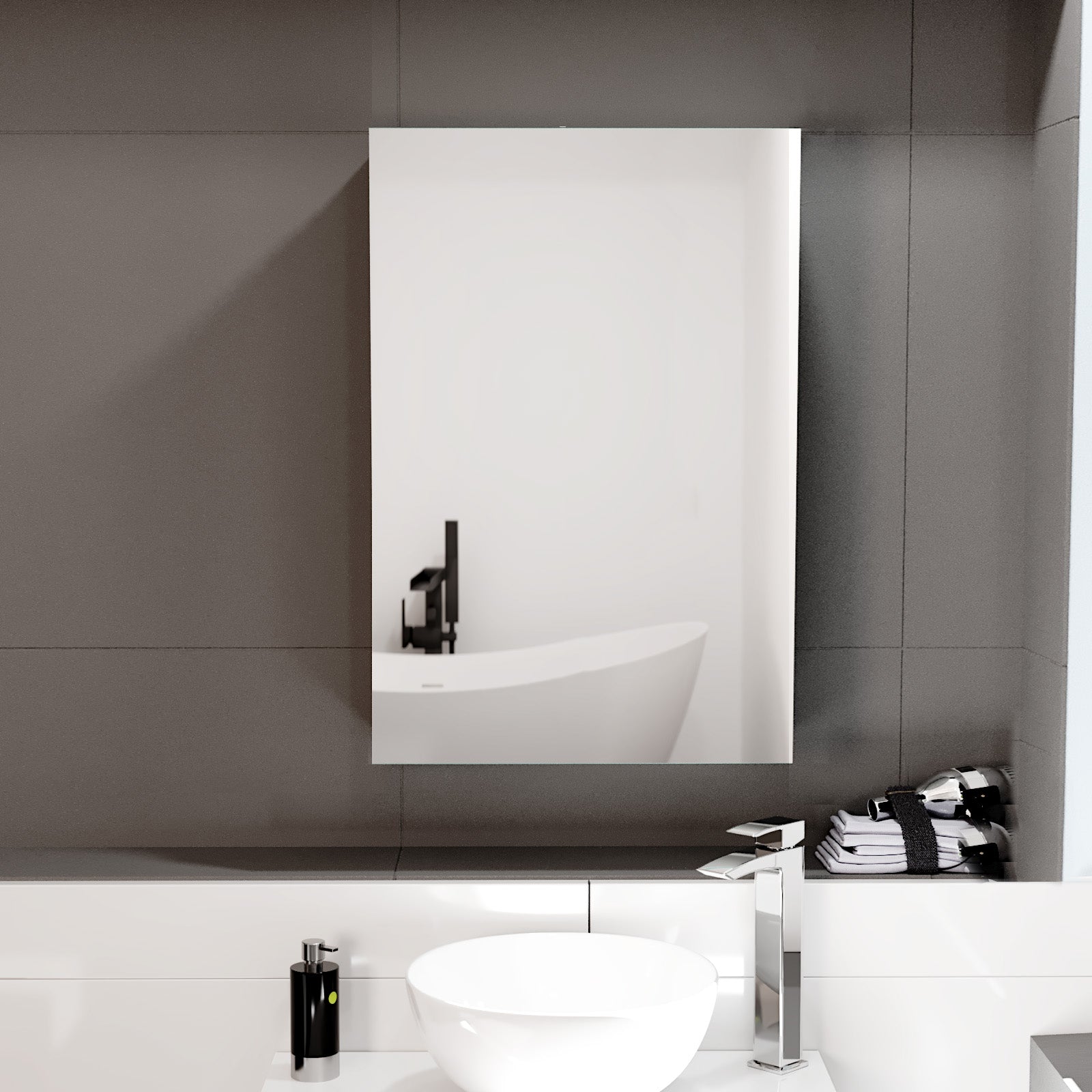 Matte Grey 400mm Bathroom Mirror Cabinet With Shelf Storage