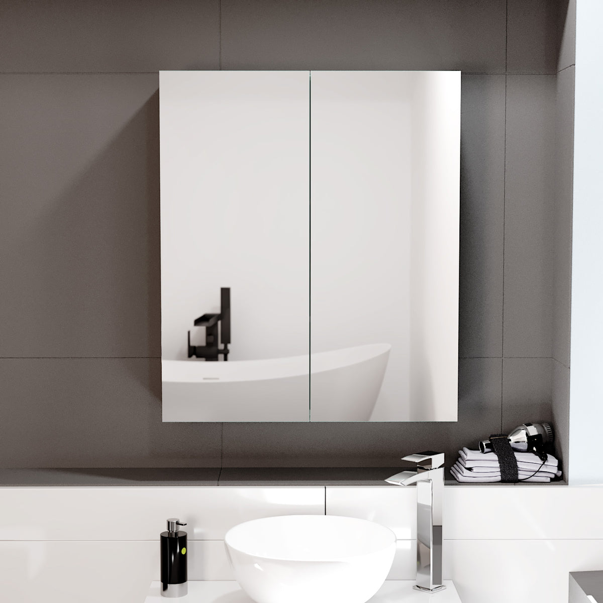 Anthracite 600mm Bathroom Mirror Cabinet With Shelf Storage