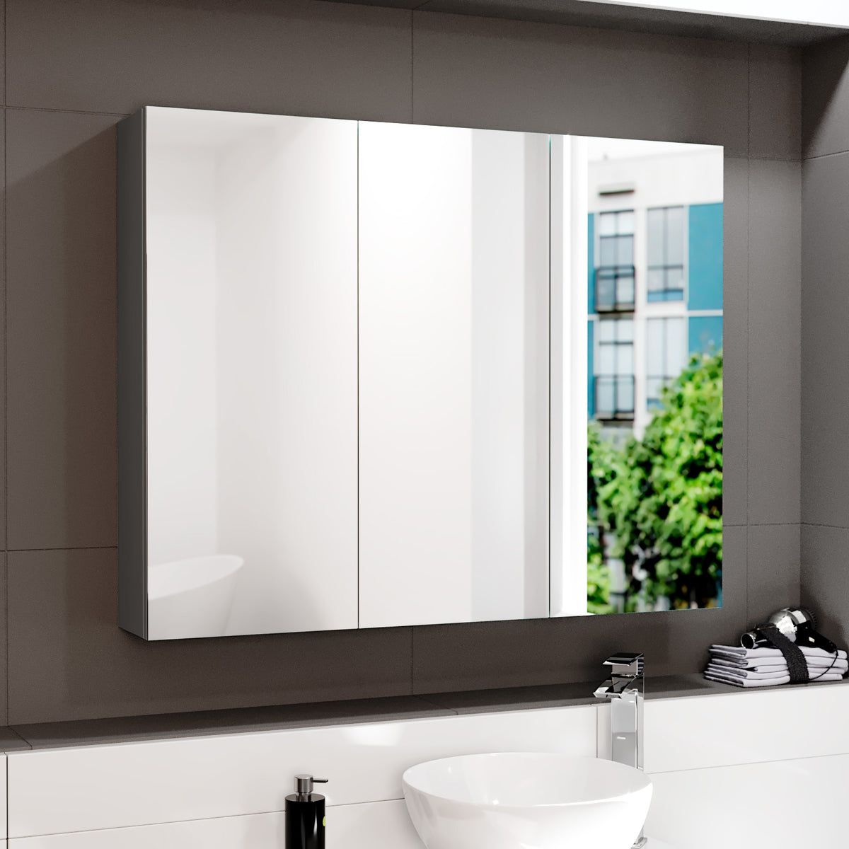 Anthracite 900mm Bathroom Mirror Cabinet With Shelf Storage