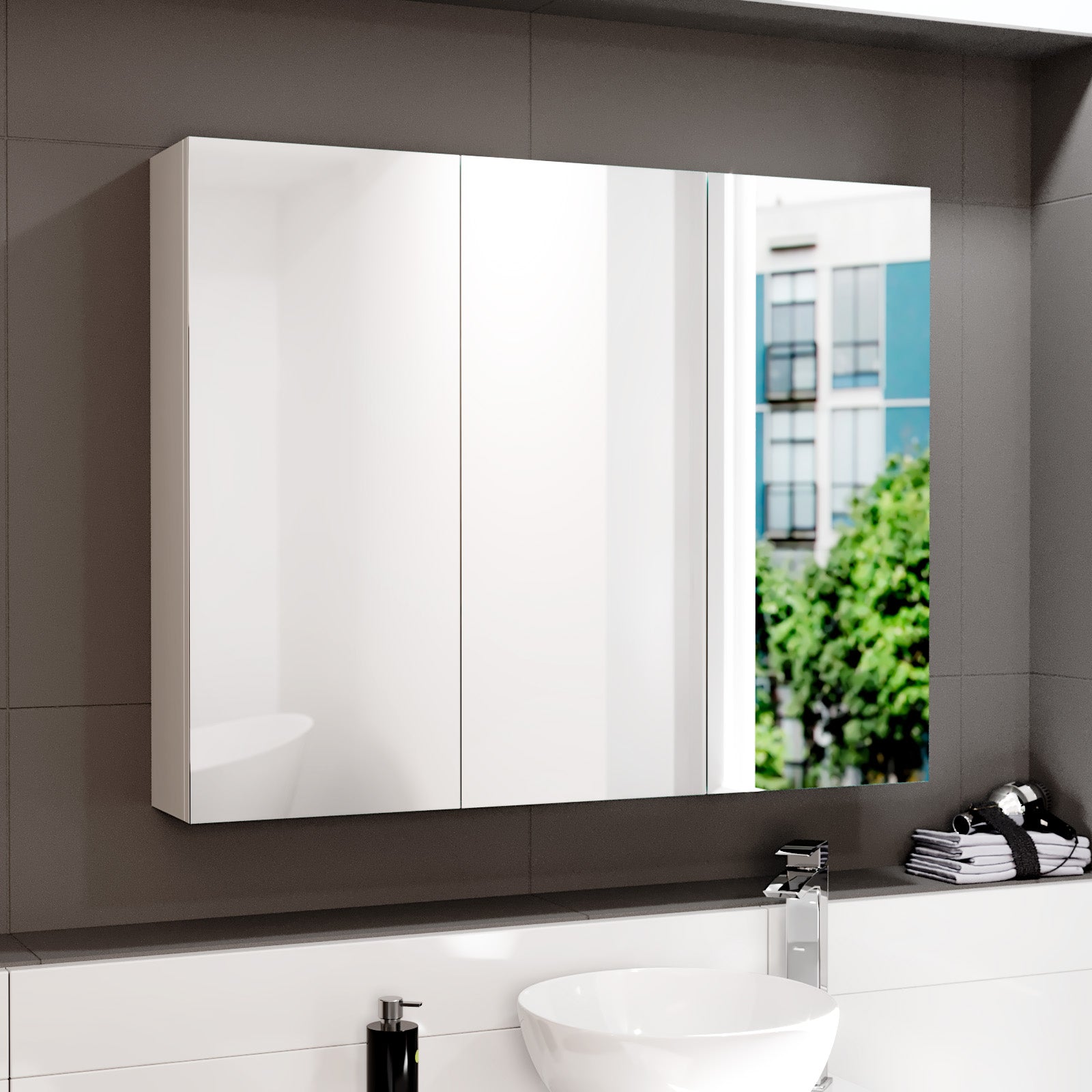Gloss White 900mm Bathroom Mirror Cabinet With Shelf Storage