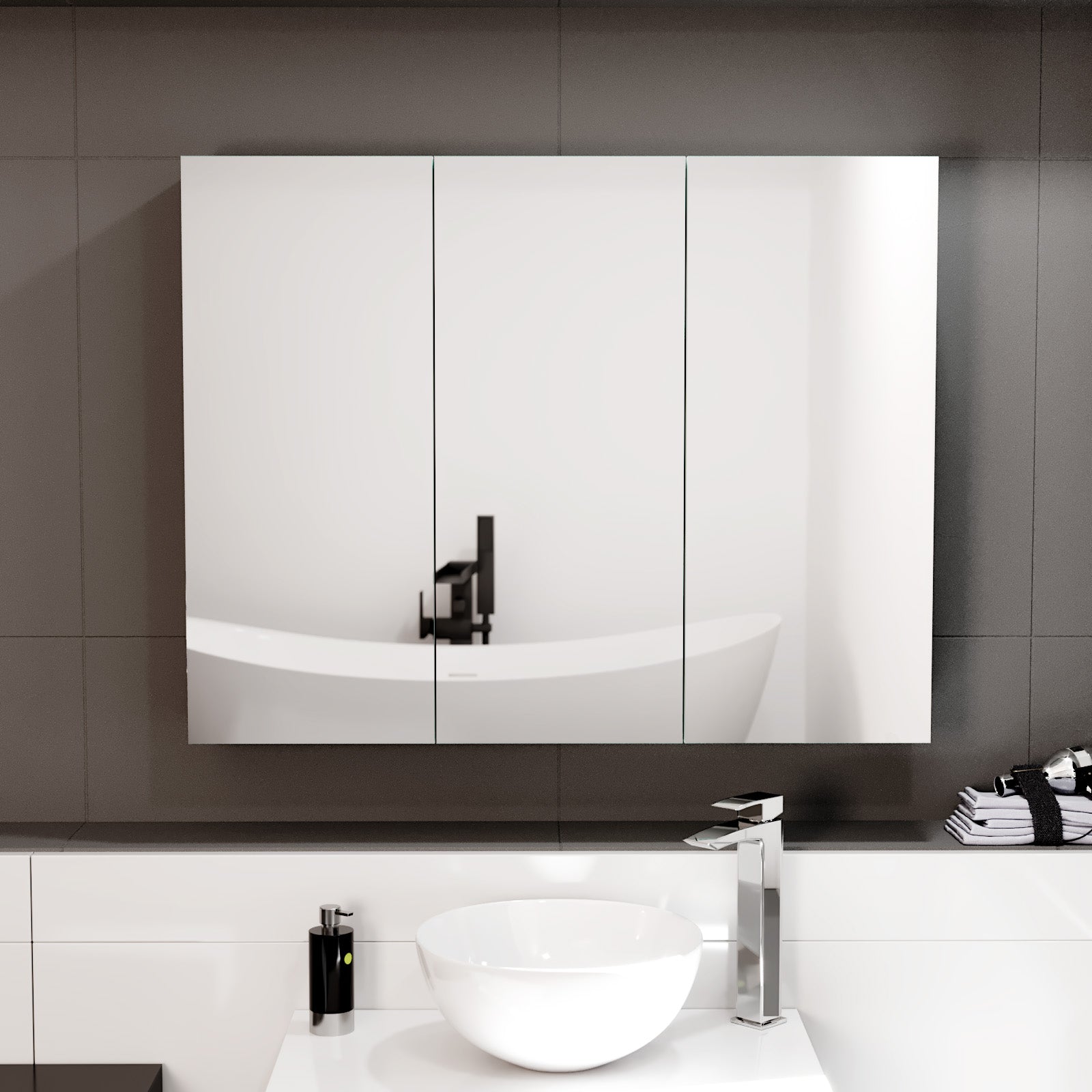 Gloss White 900mm Bathroom Mirror Cabinet With Shelf Storage