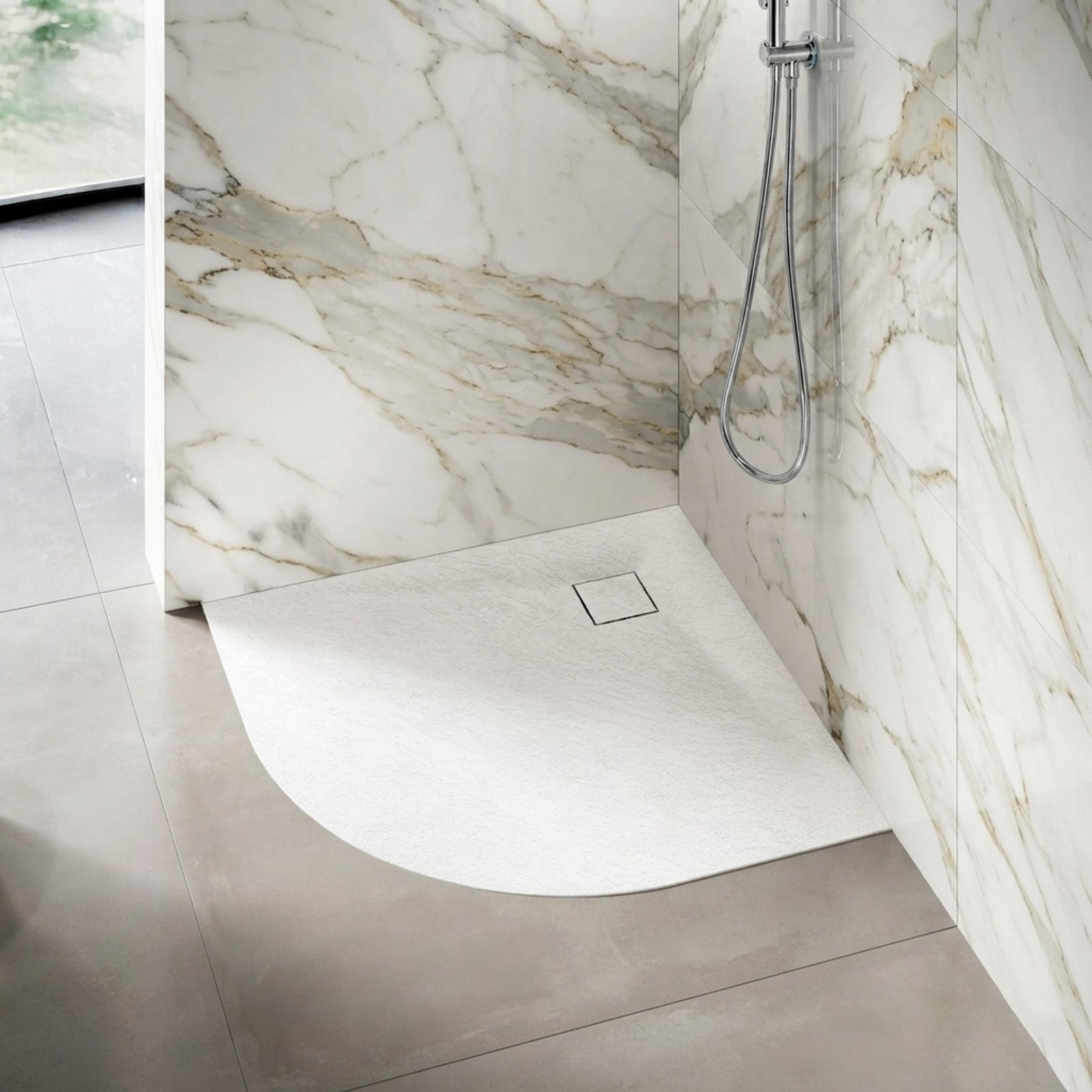 Matte white 900 X 900 Bathroom Quadrant Polymarble shower Tray