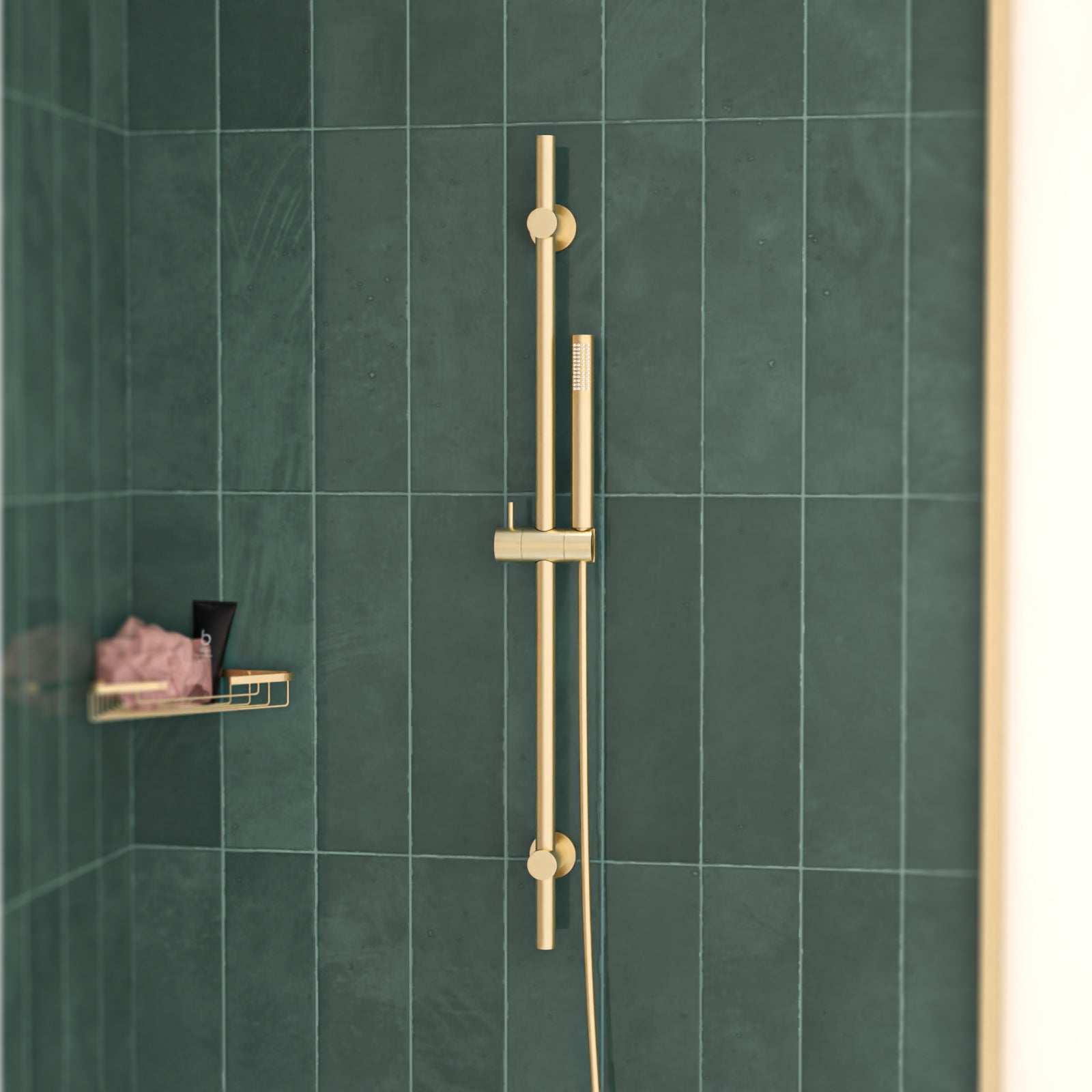 Brushed Brass Round Wall Mounted Slider Rail Shower Kit With Handset