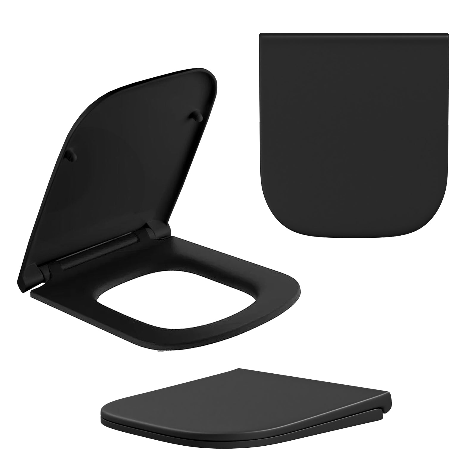 Square Toilet Soft Close Seat and Seat Cover Matte Black