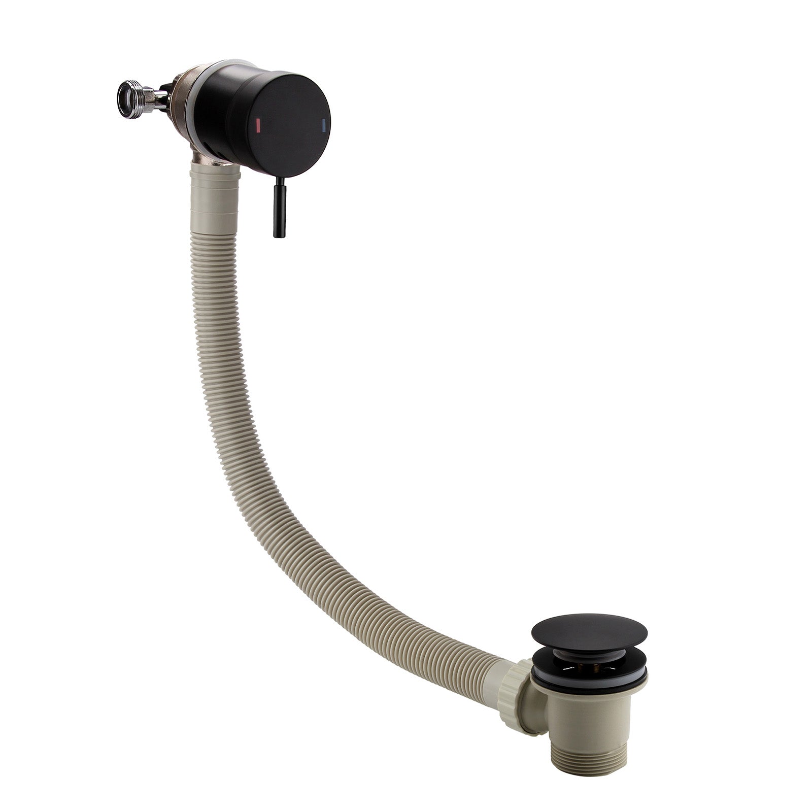 Matte Black Bath Filler With Control Valve & Sprung Waste & Overflow