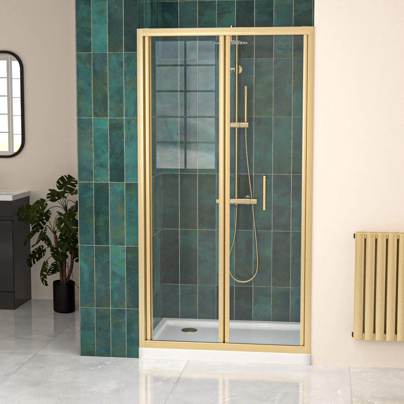 1000mm Brushed Brass Bi-fold Shower Door Tempered Glass