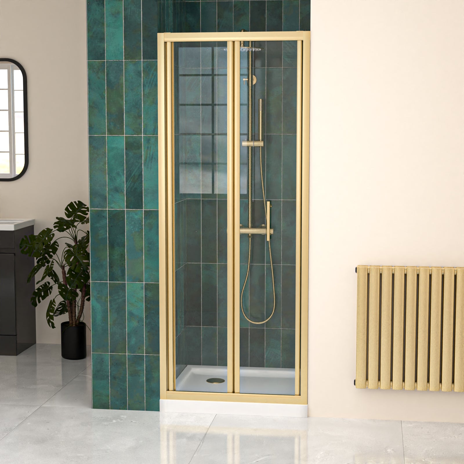 700mm Brushed Brass Bi-fold Shower Door Tempered Glass