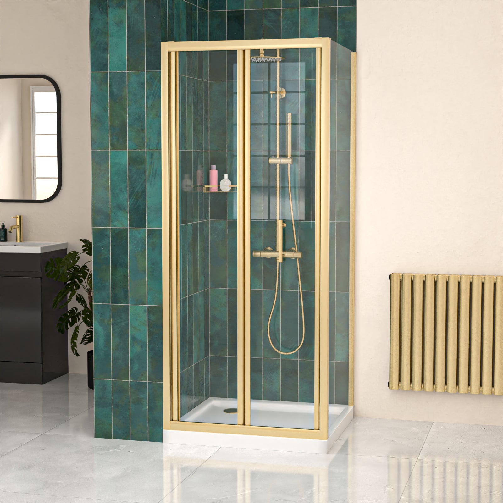Brushed Brass 800mm Bi-fold Shower Door 700mm Side Panel Tempered Glass